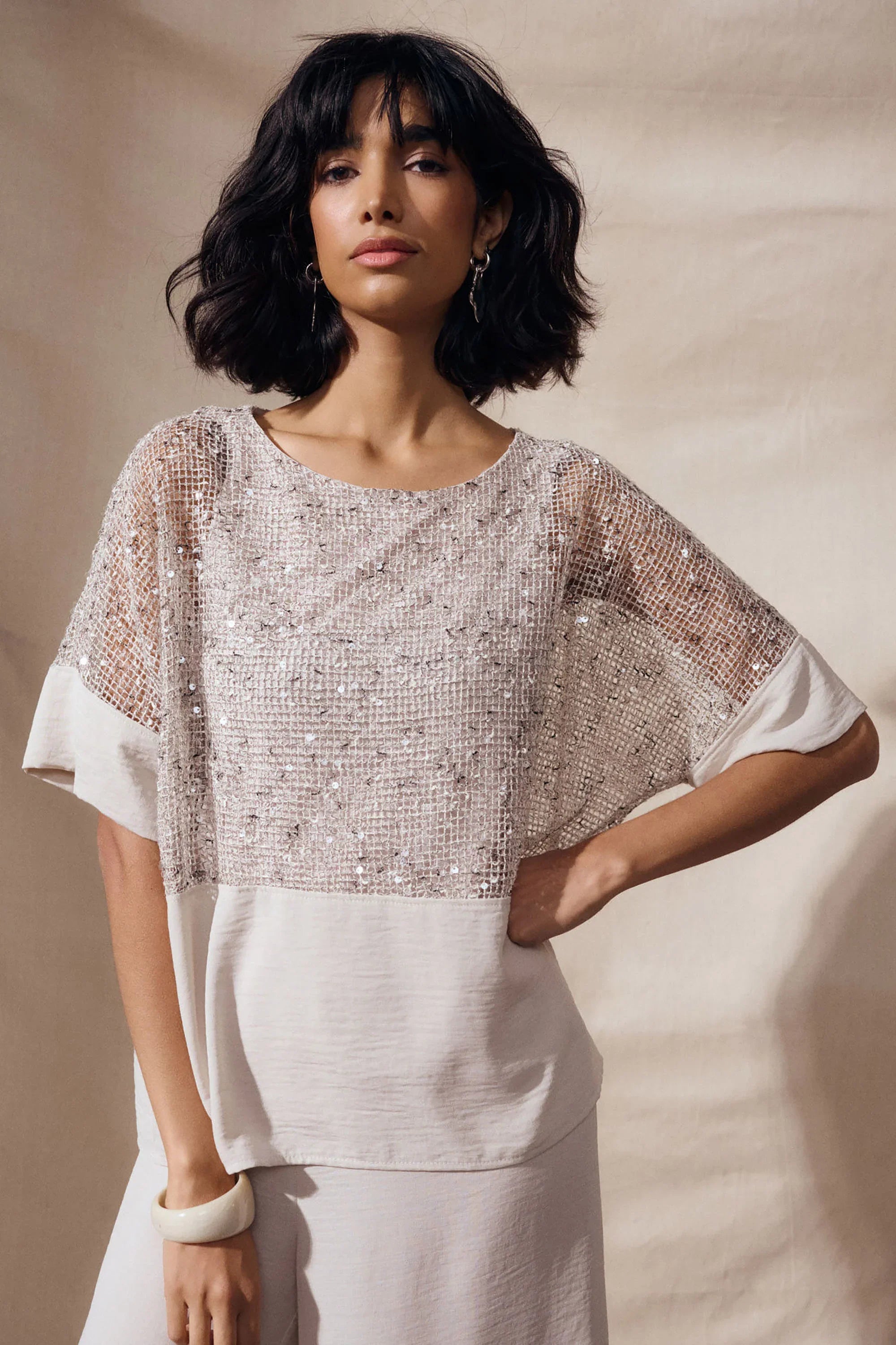 Gauze Sequin Boxy Top