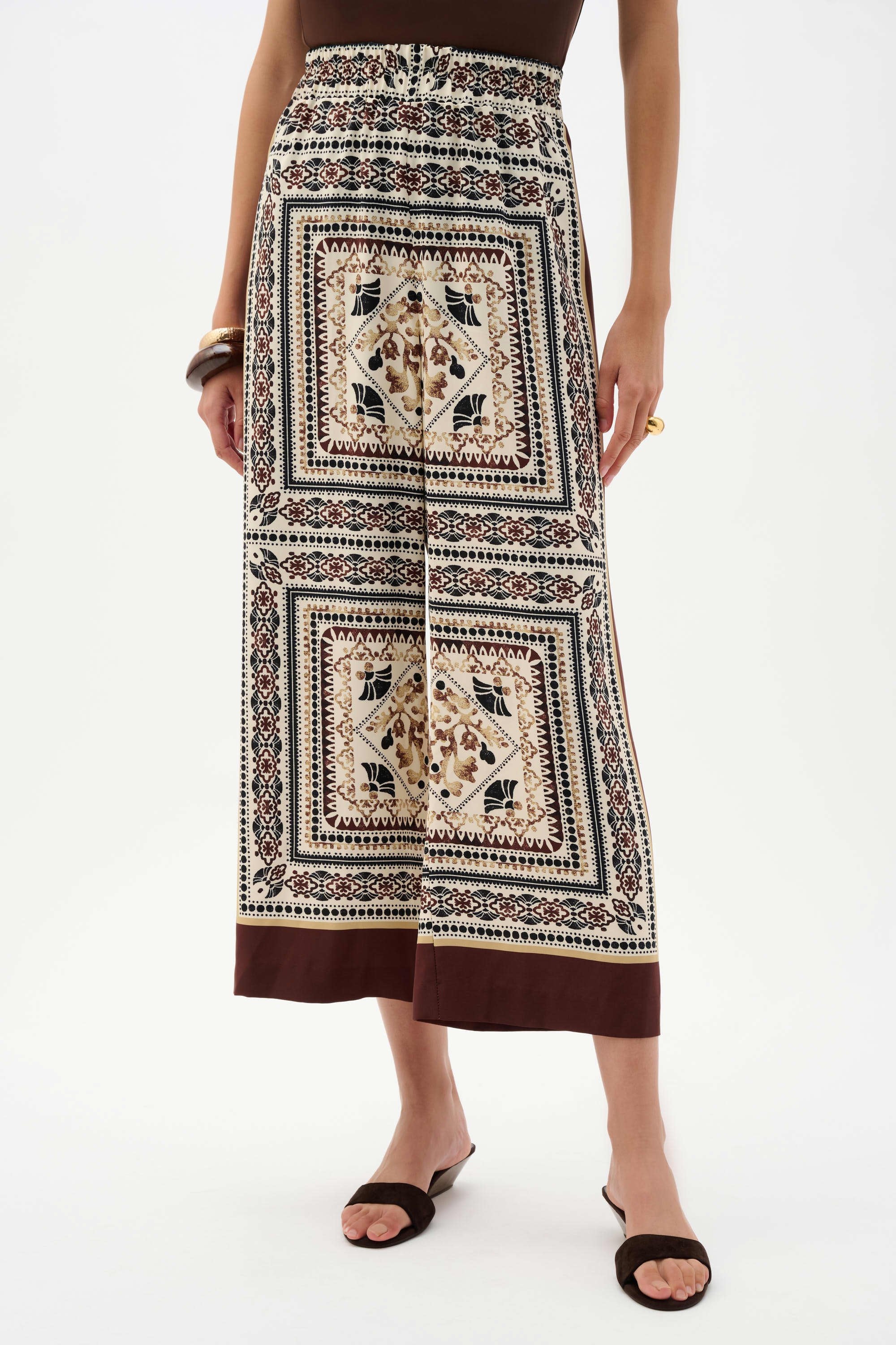 Scarf Print Wide-Leg Pants