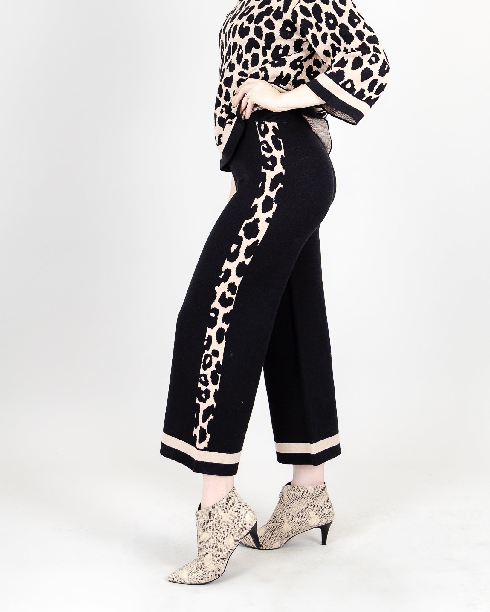 Fun Sport Black Pant With Leopard Side Seam- Style 262442
