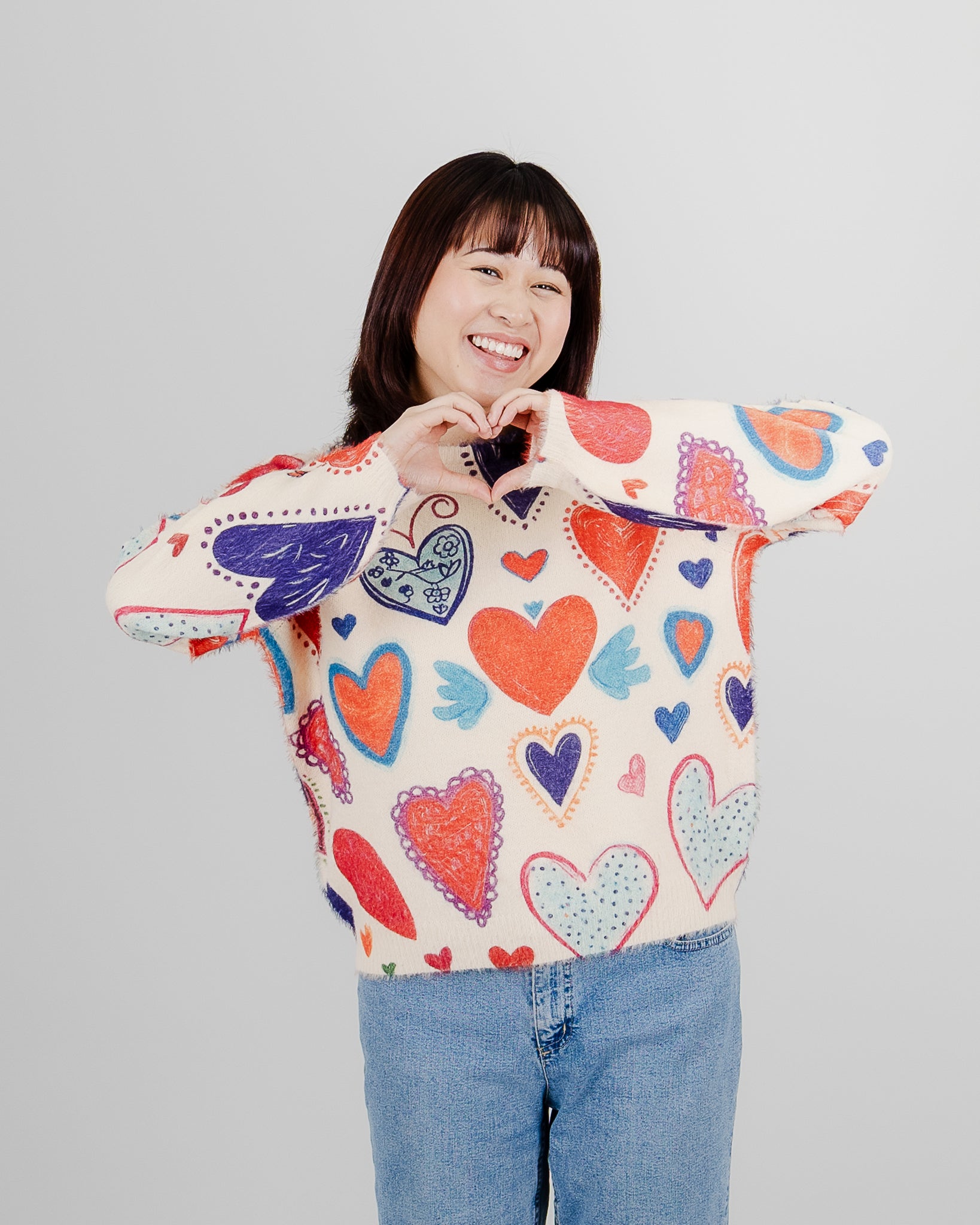 Fun Sport Multi-Heart Crew Neck Sweater- Style 262447