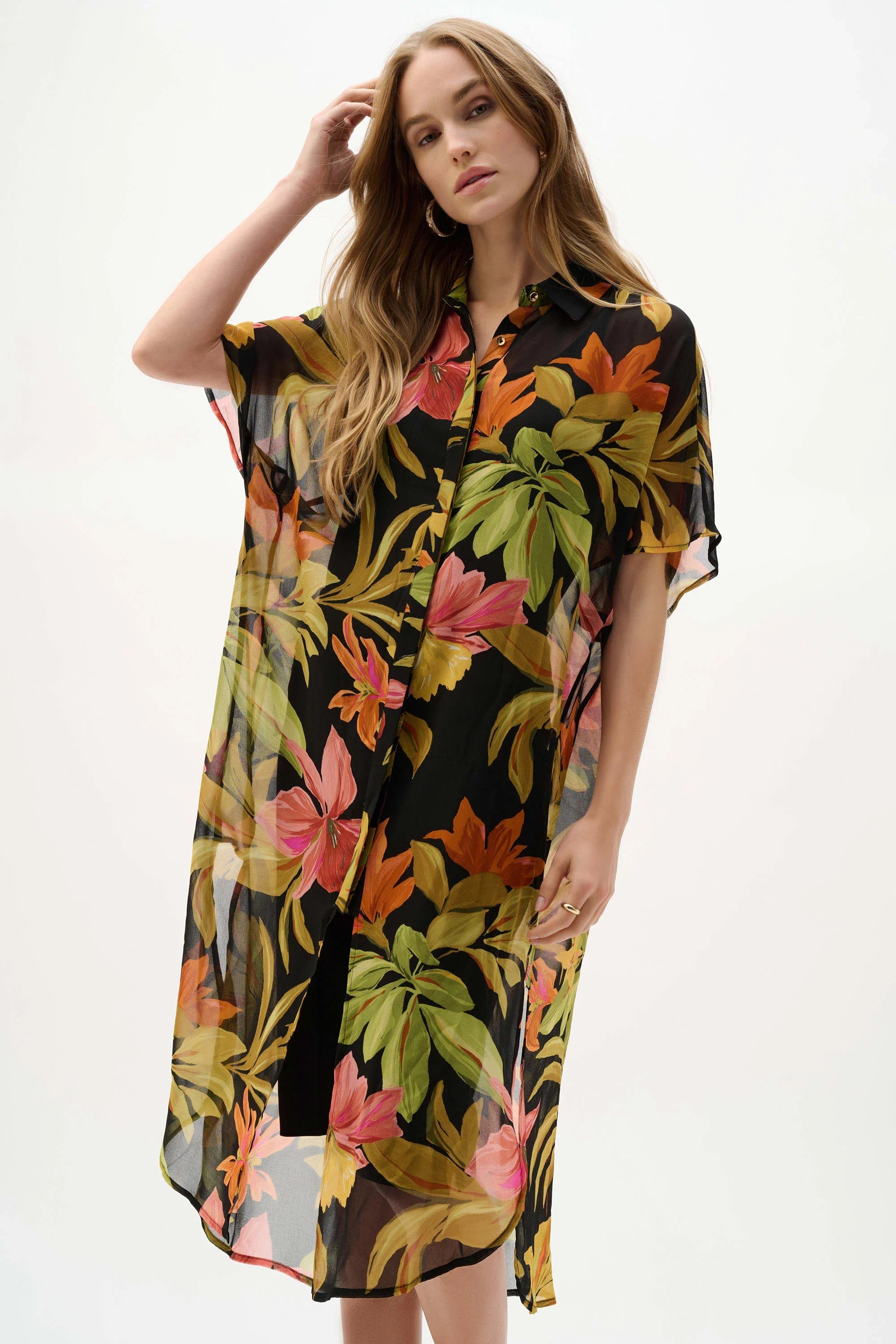 Tropical Chiffon Dolman Blouse