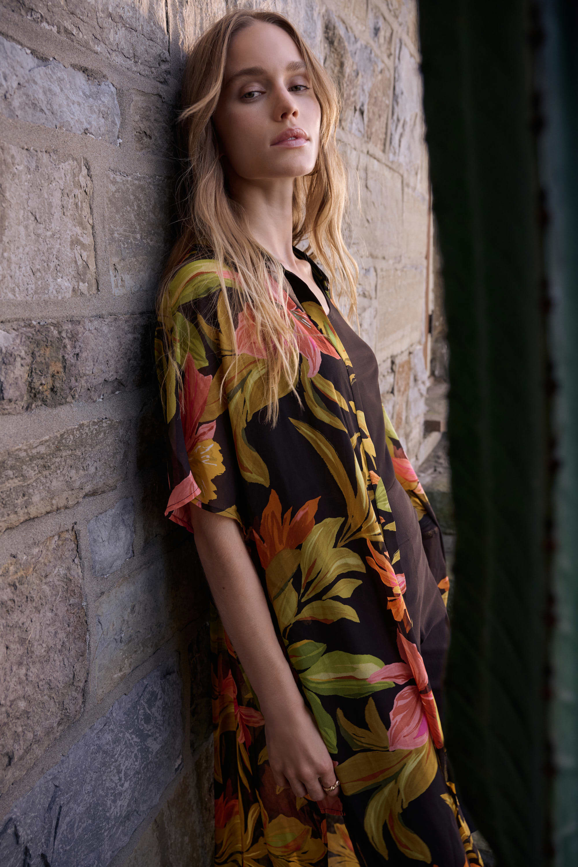 Tropical Chiffon Dolman Blouse