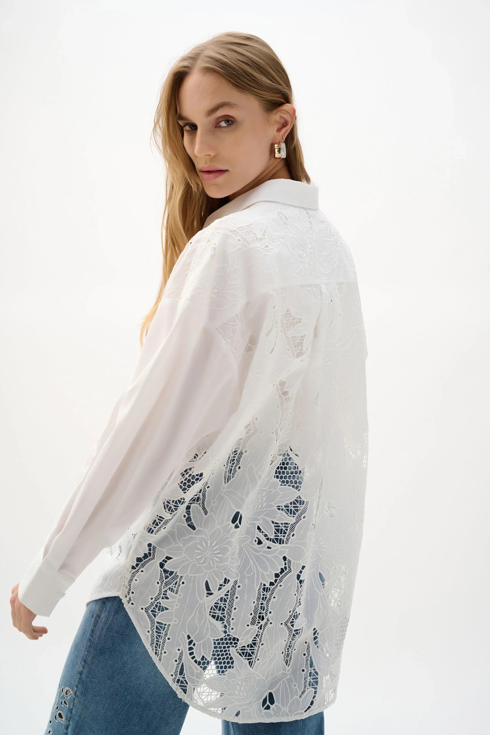 Lace Trim Boxy Blouse