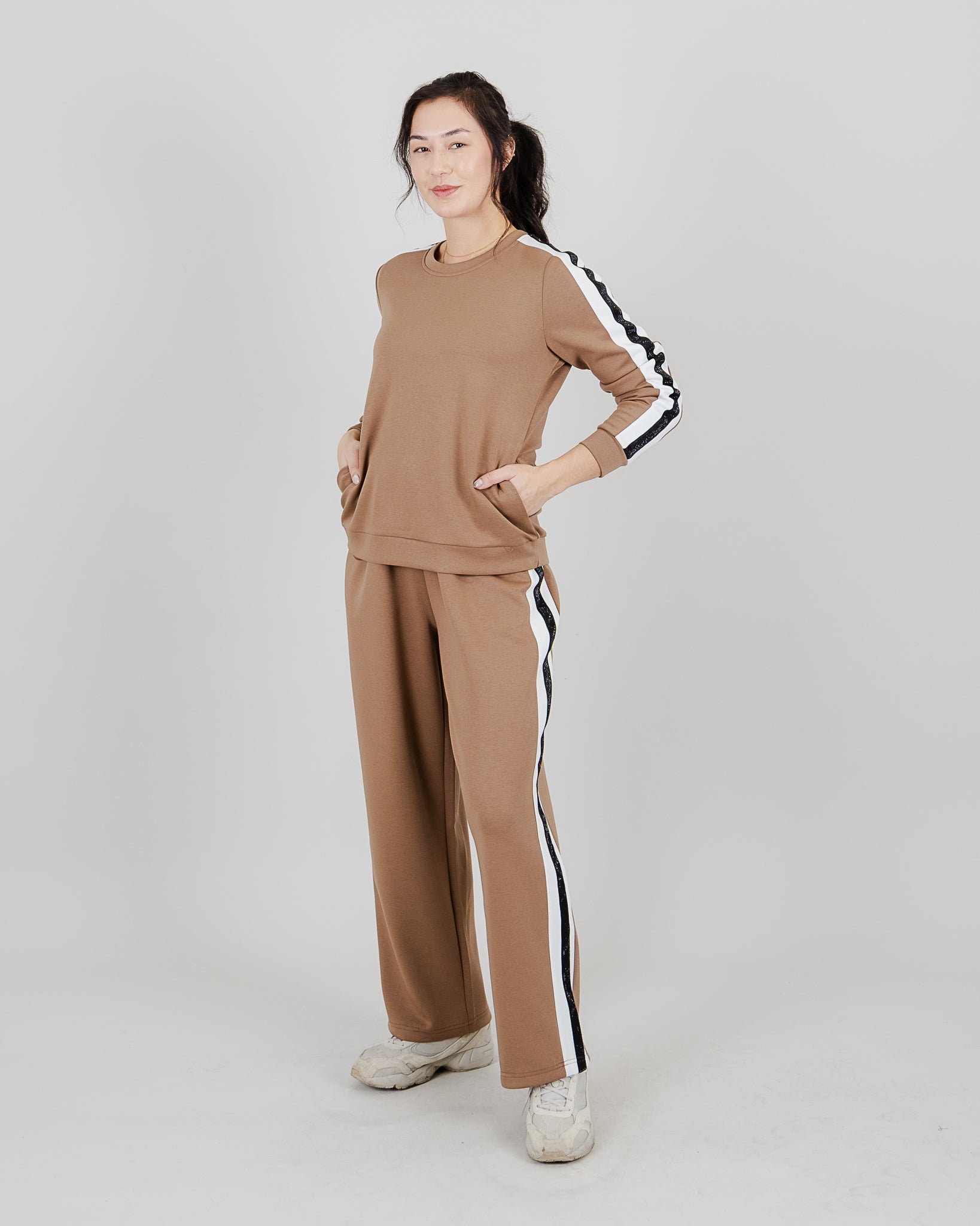 Fun Sport Long Sleeve Top With Striped Sleeves- Style 262A81