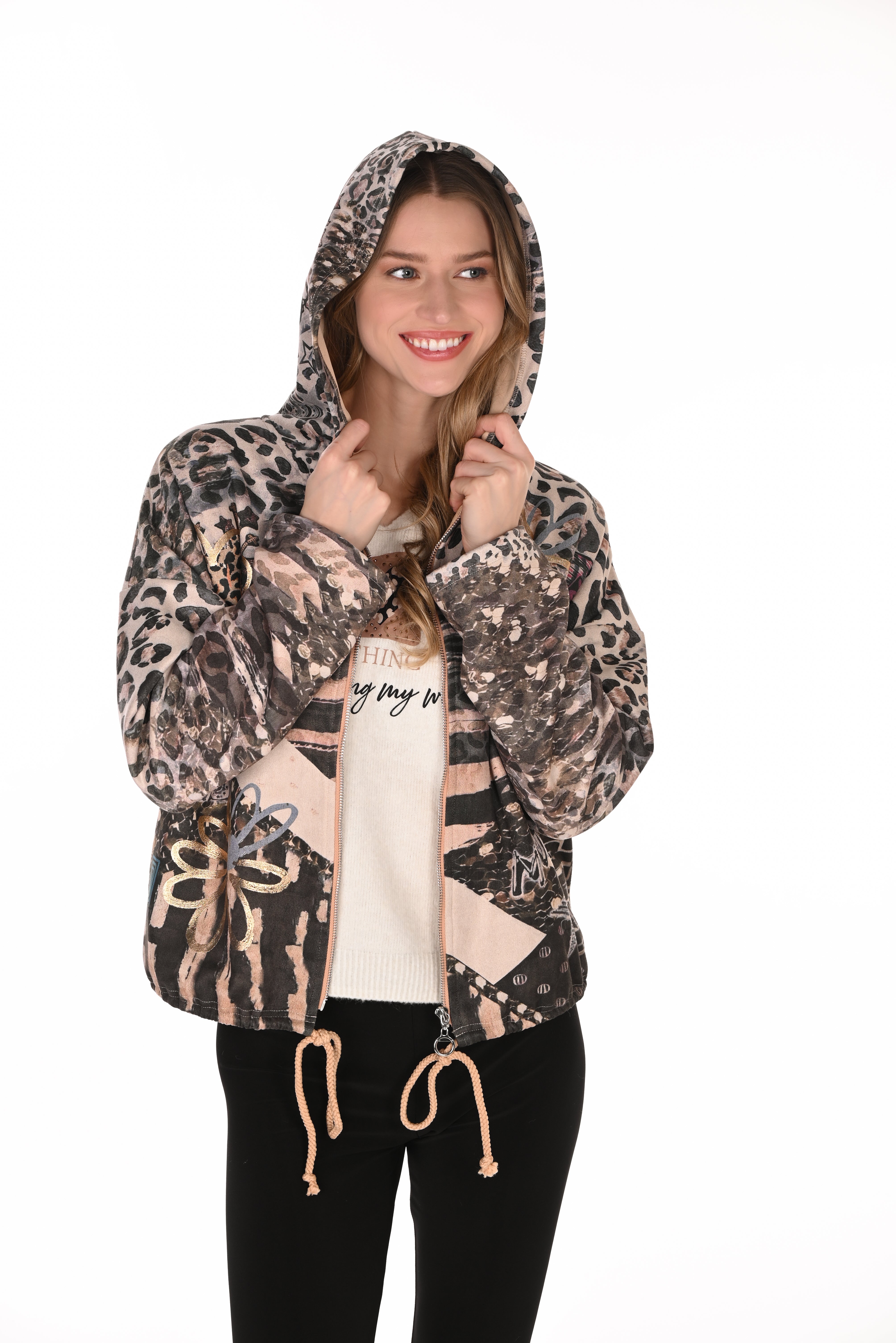 Frank Lyman Animal Print Hooded Jacket - Style 263707