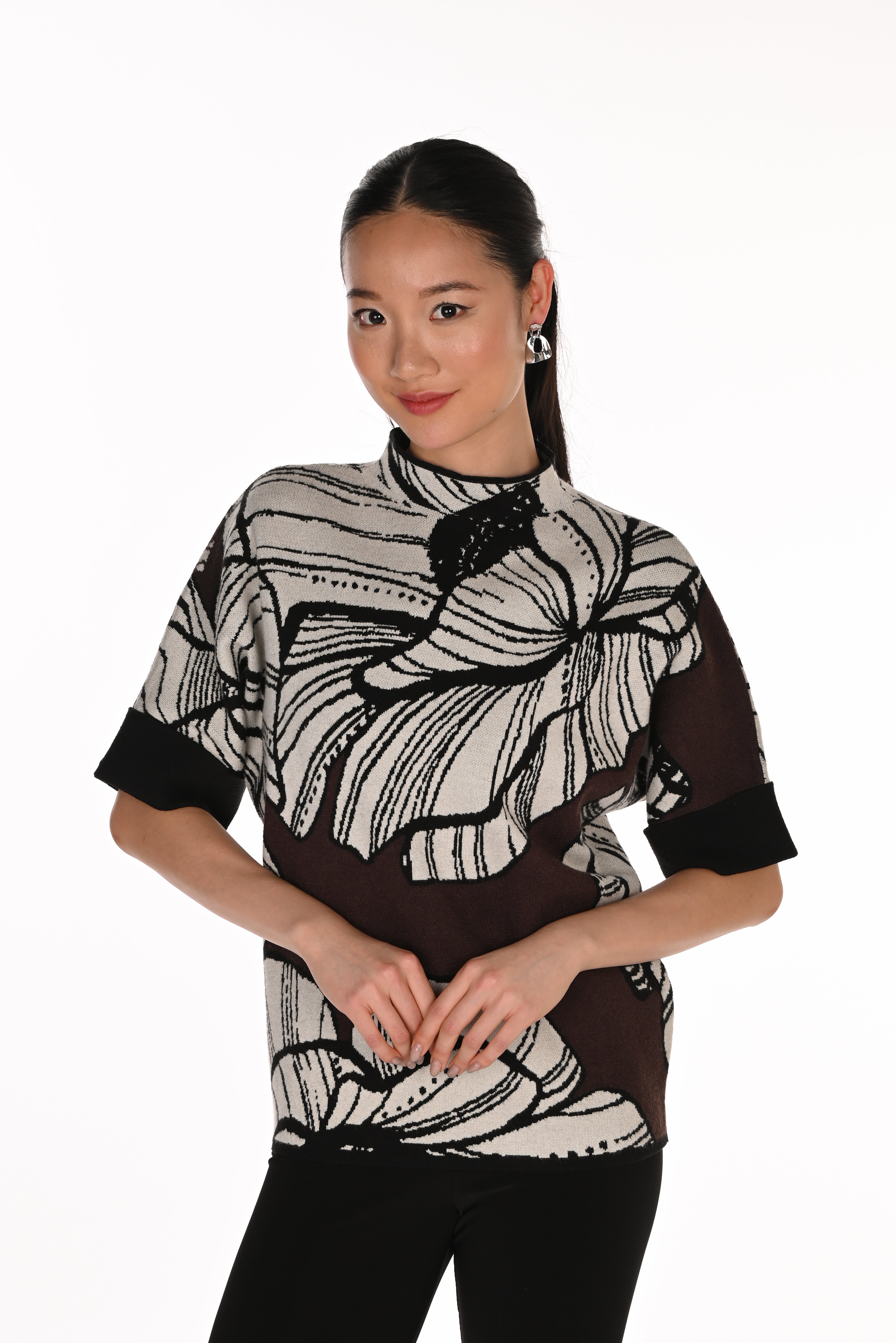 Frank Lyman Mock Neck Elbow Sleeve Print Top - Style 263773