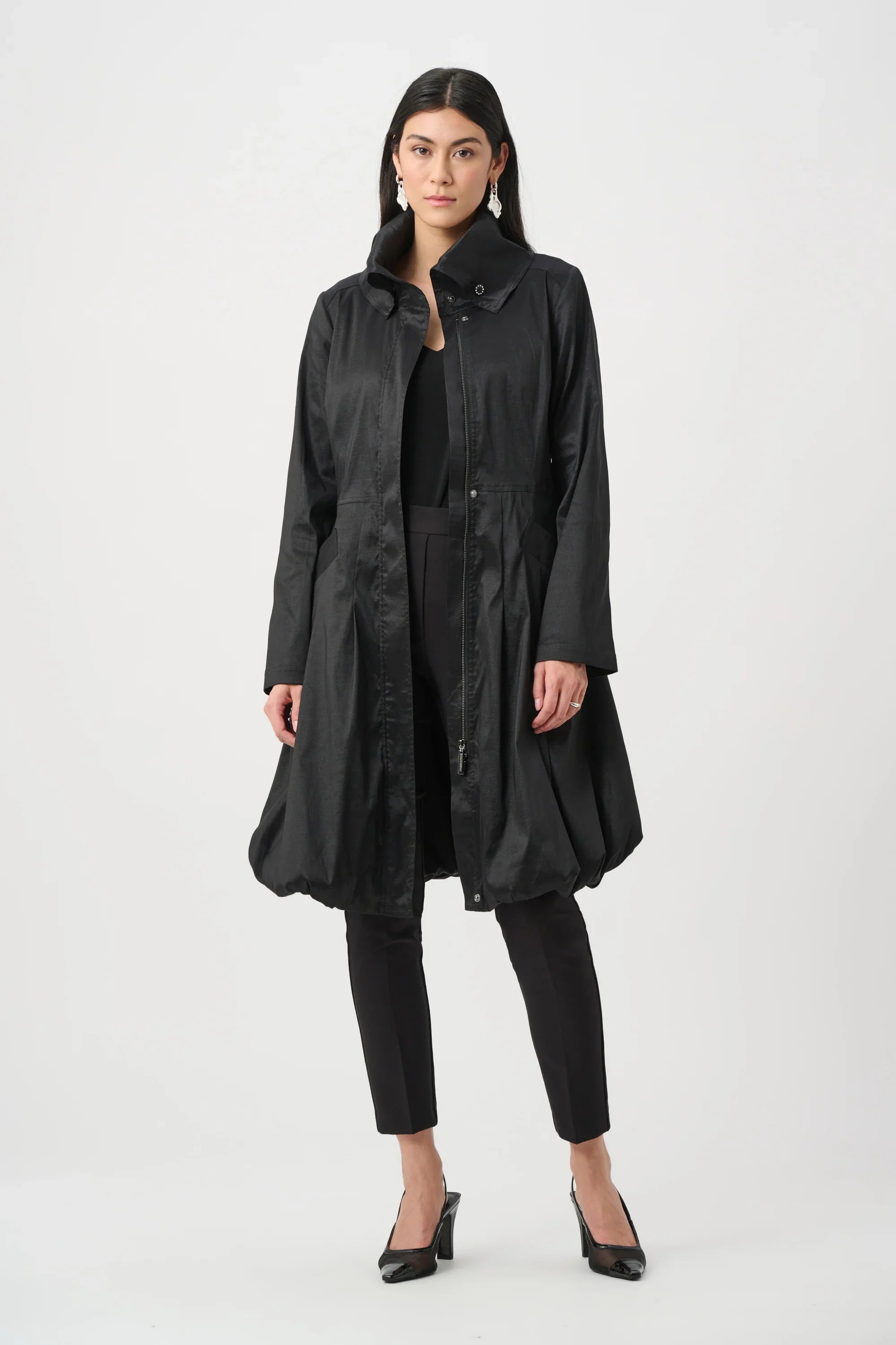 Stretch Taffeta Balloon Coat
