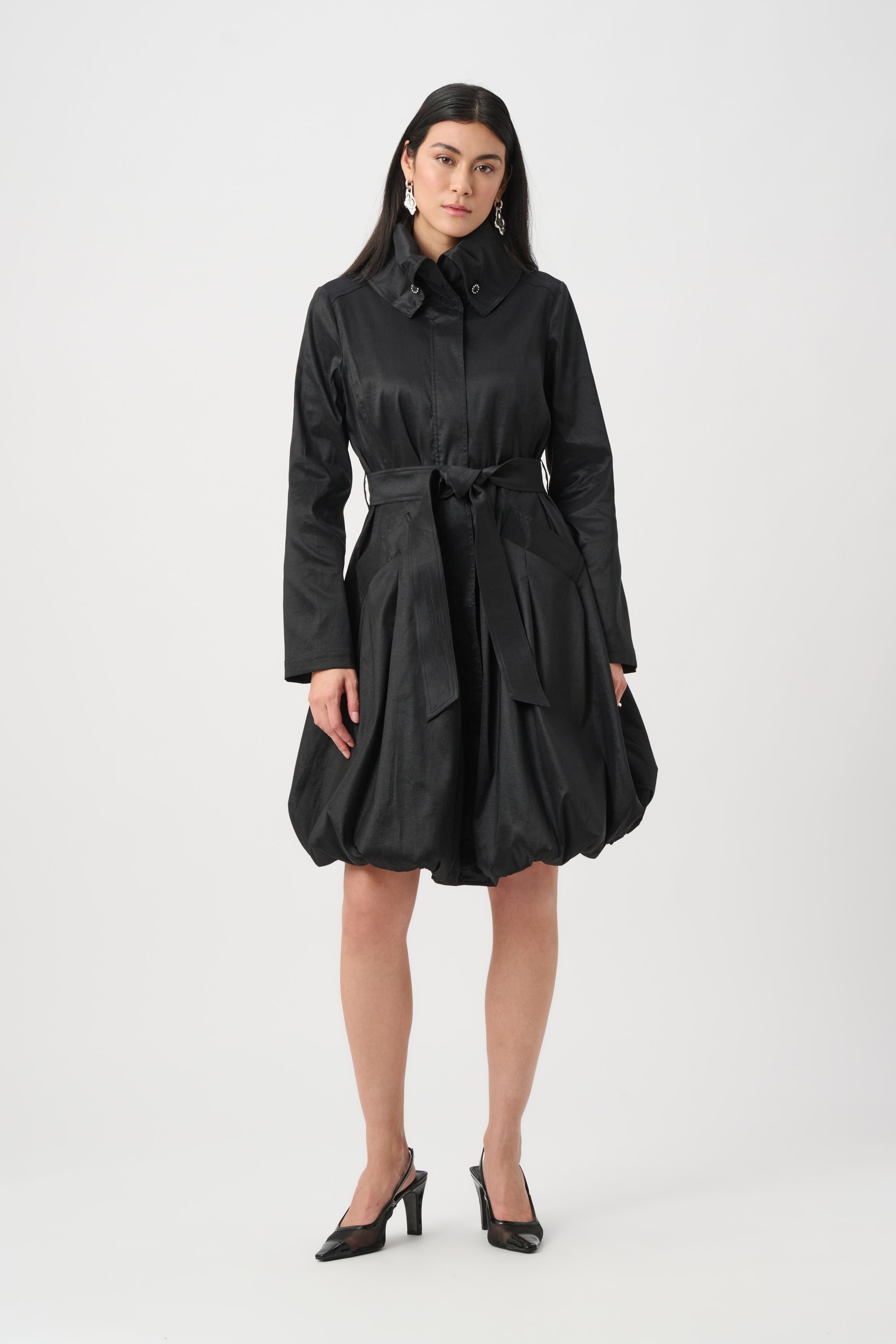 Stretch Taffeta Balloon Coat