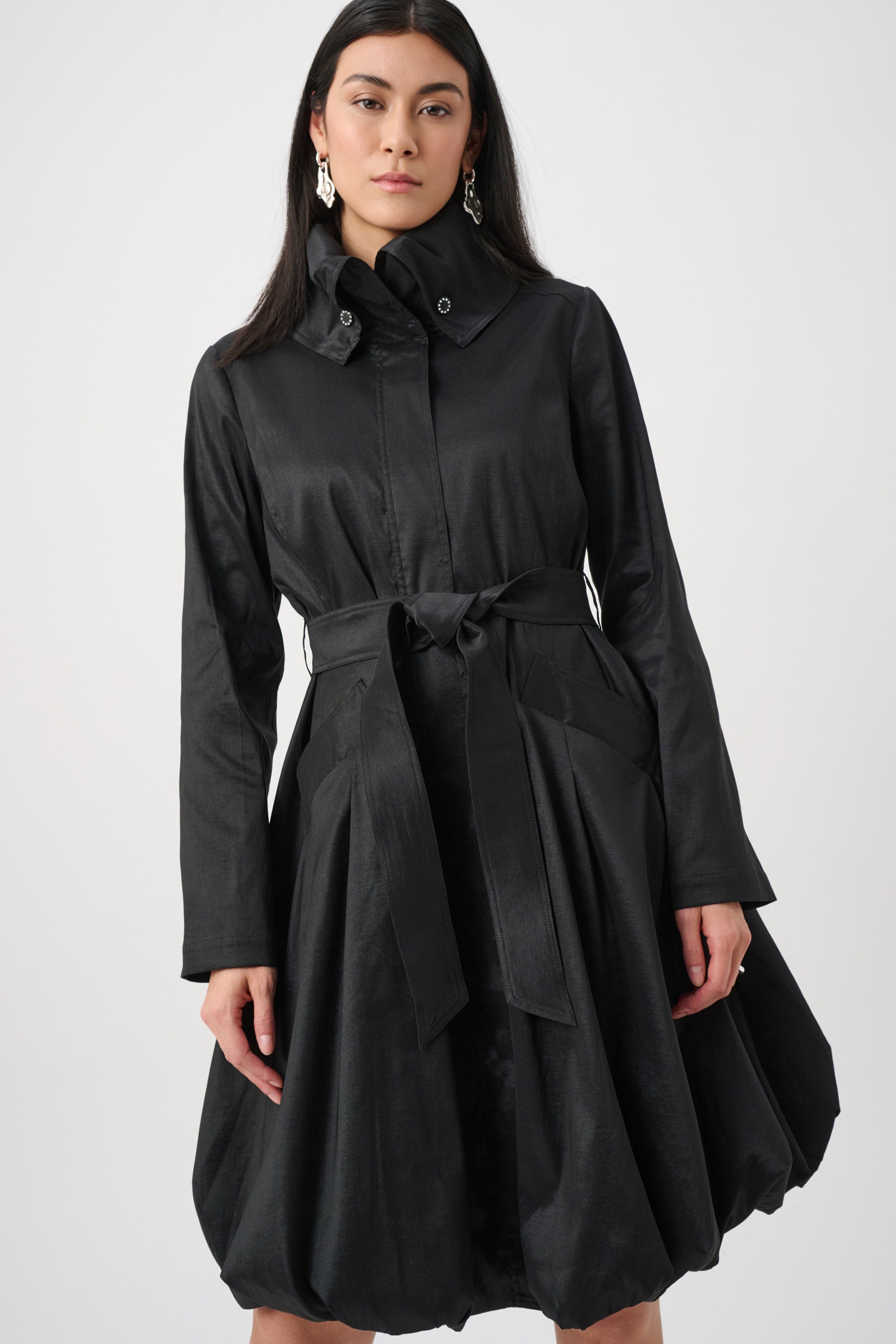 Stretch Taffeta Balloon Coat