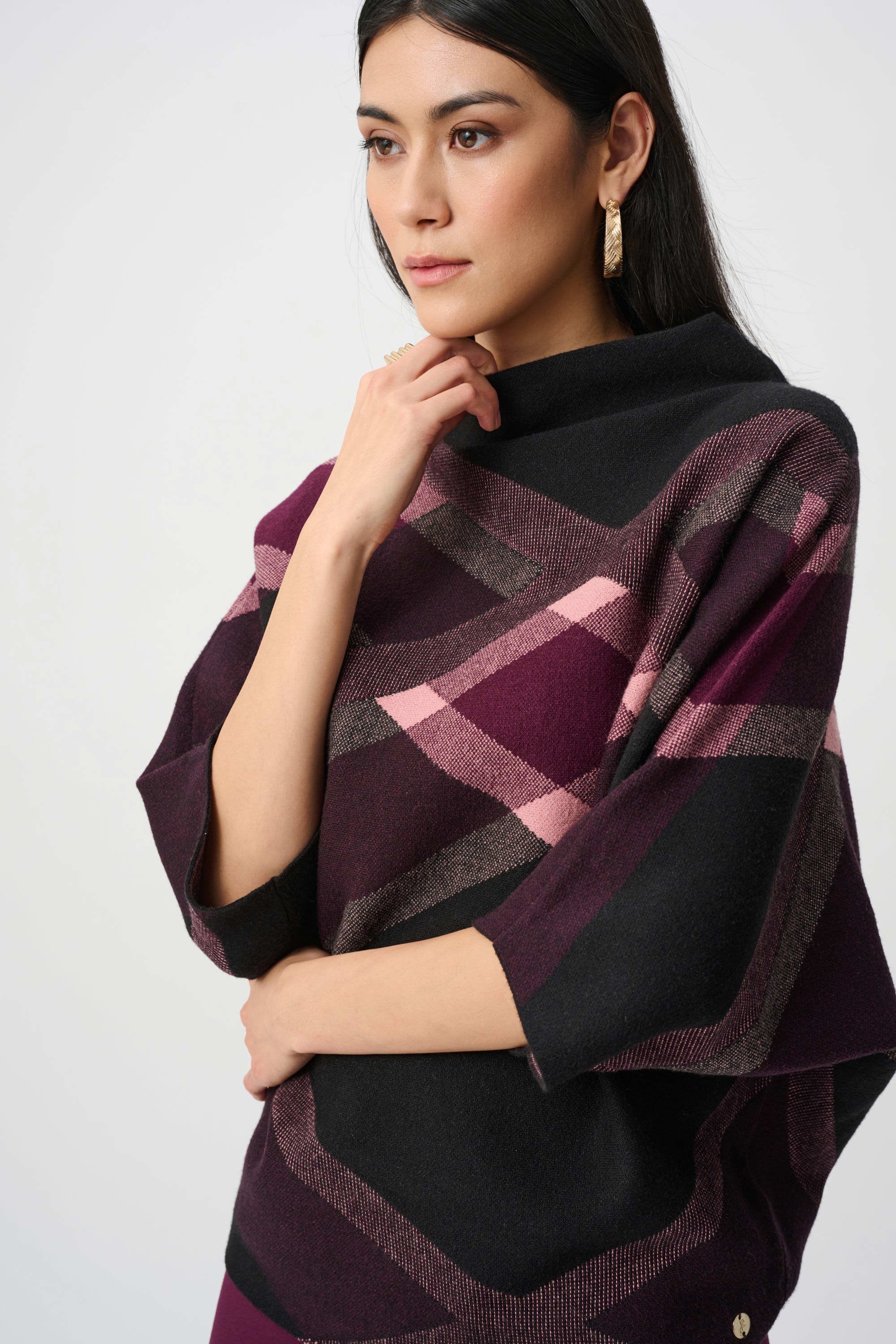 Plaid Funnel Neck Sweater