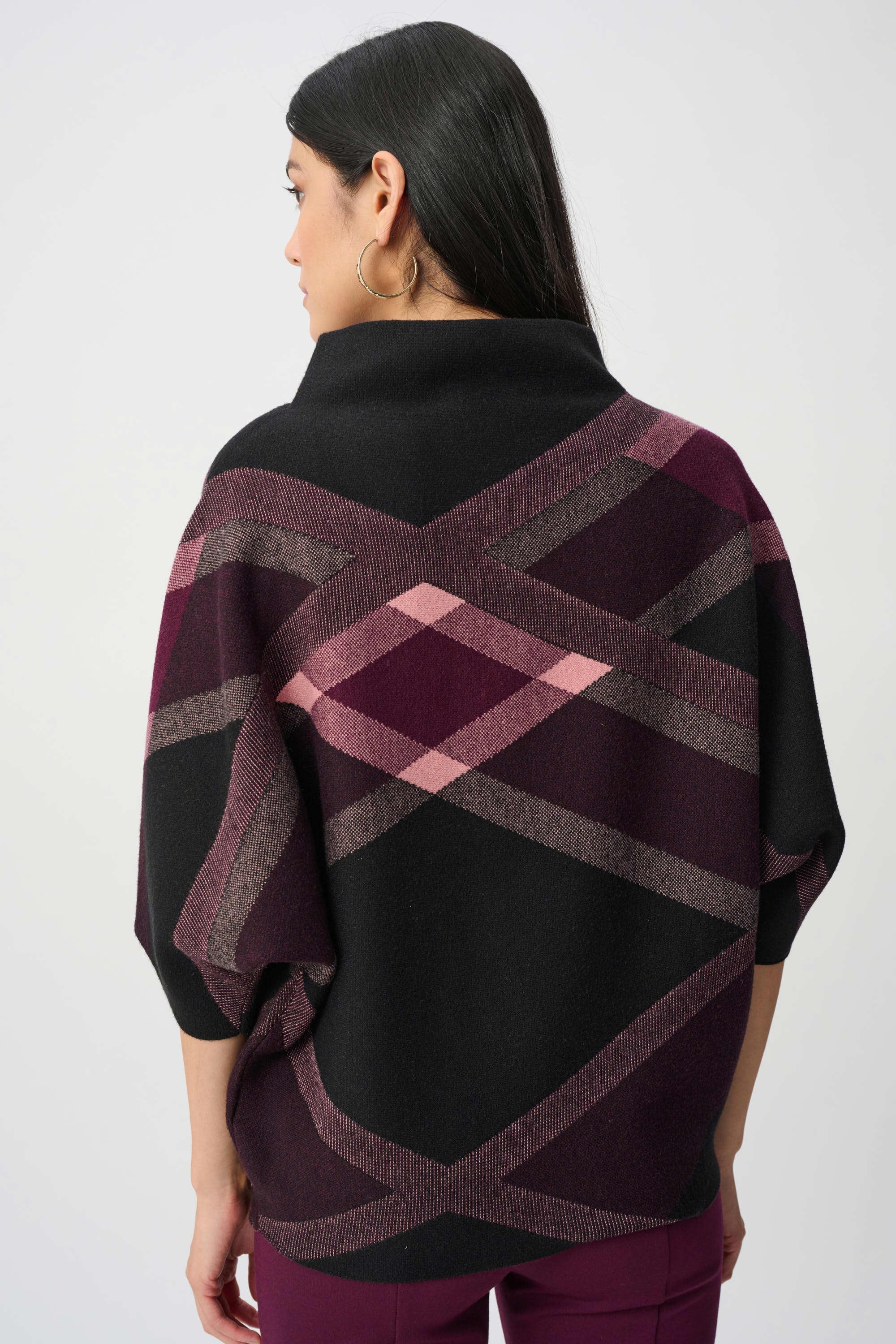 Plaid Funnel Neck Sweater