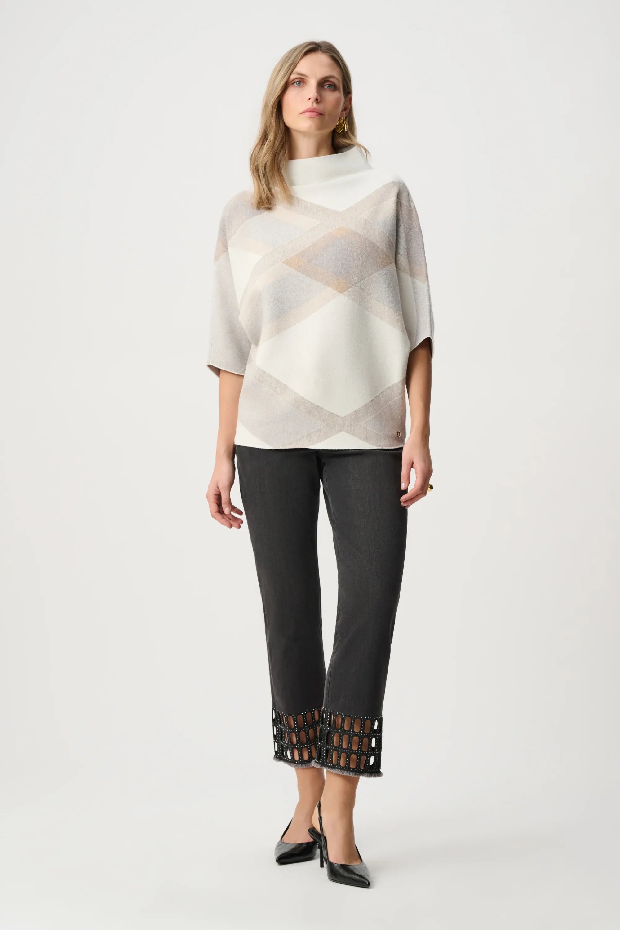 Plaid Funnel Neck Sweater