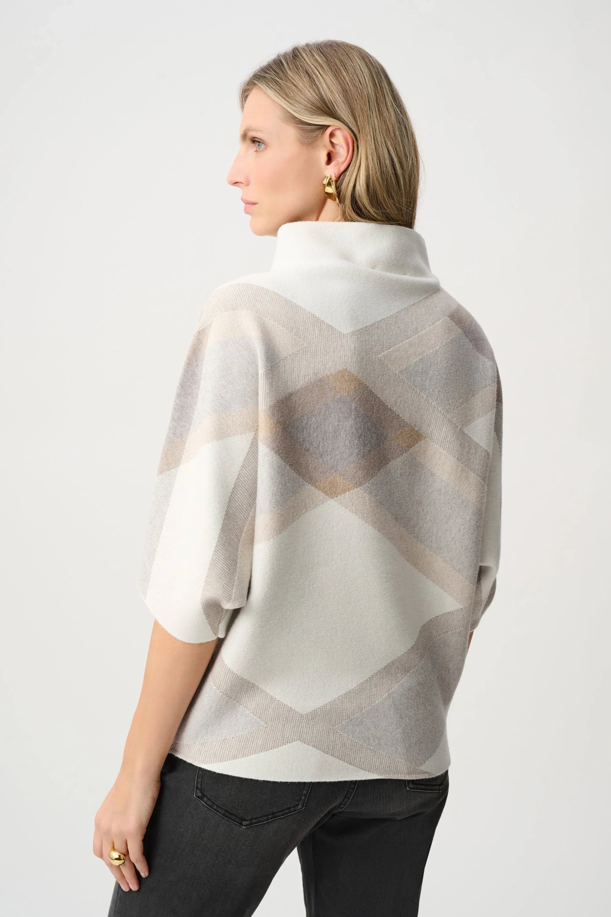 Plaid Funnel Neck Sweater