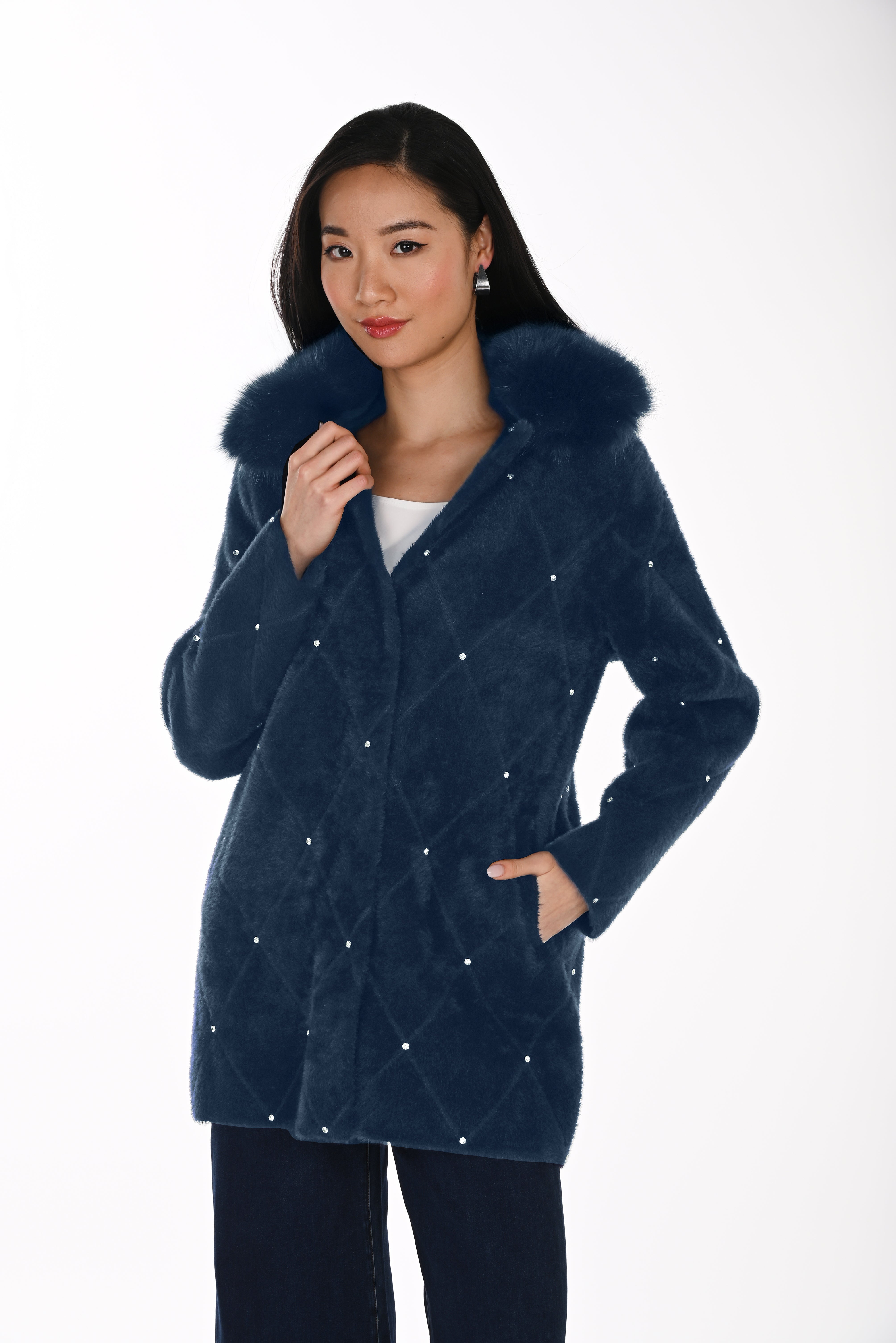 Frank Lyman Faux Fur Chevron Jacket - Style 264833