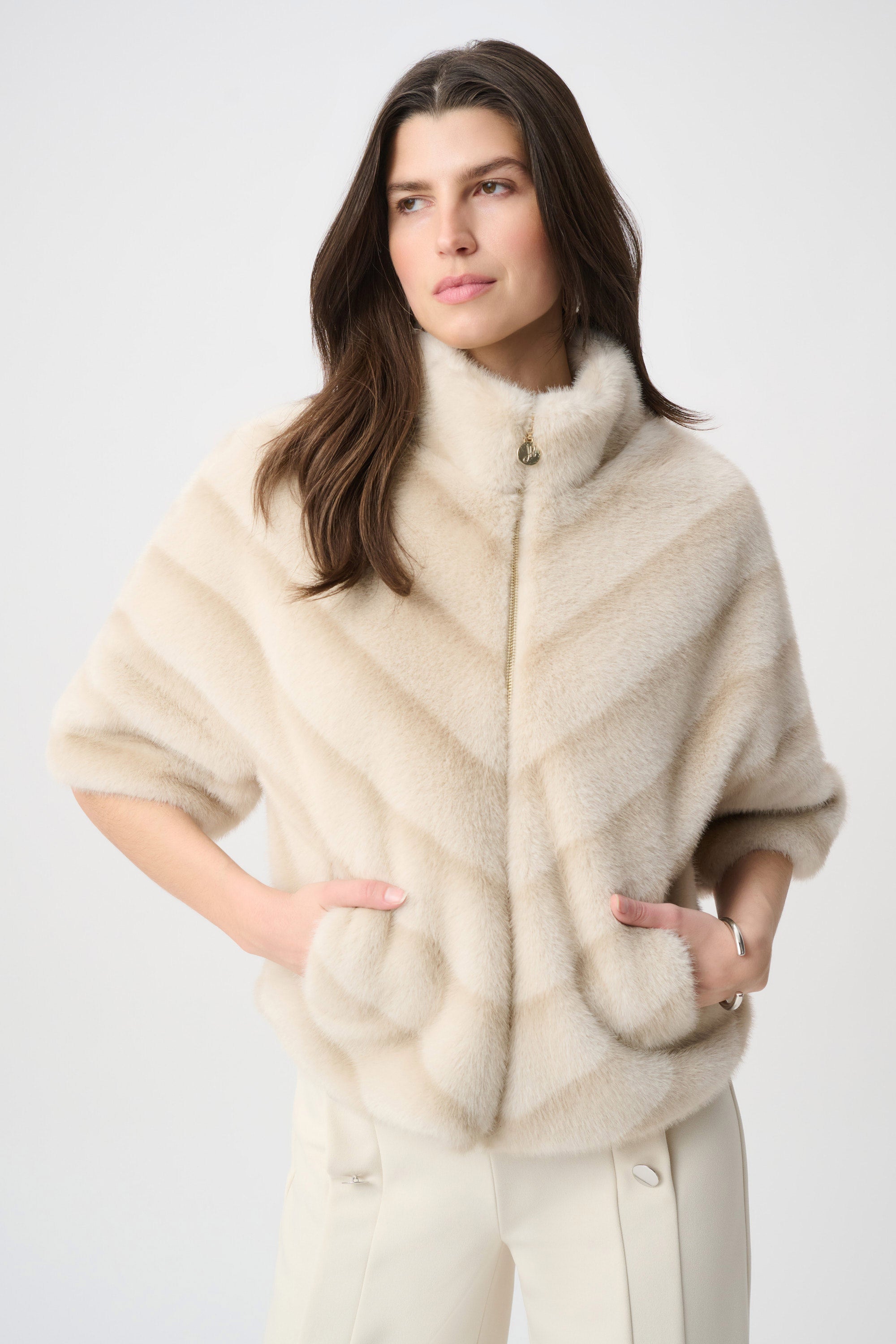 Joseph Ribkoff Chevron Faux Fur Jacket - Style 264946