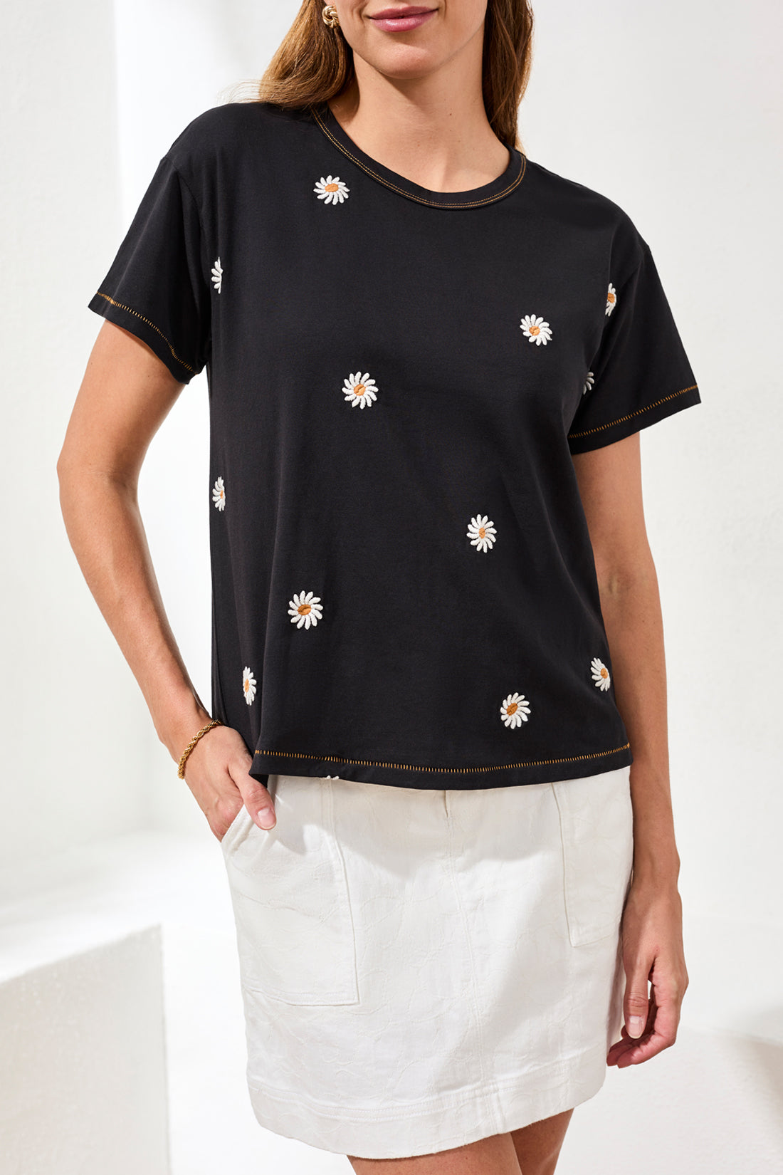 Embroidered Short-Sleeve Top