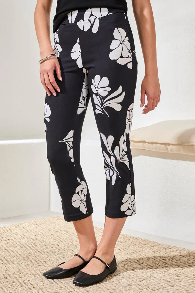 Bengaline Pull‑On Capris with Floral Motif
