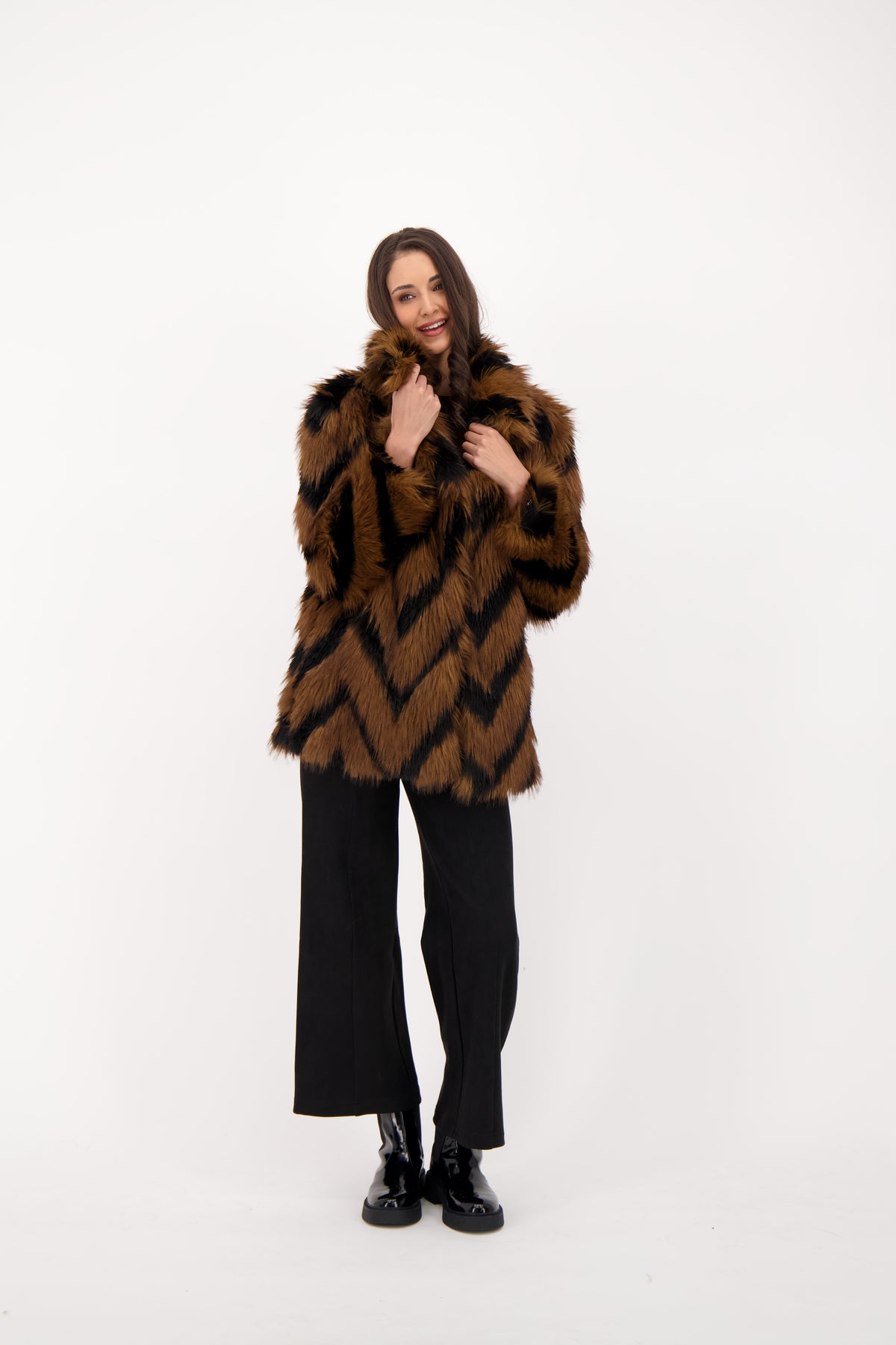 Spanner Chevron Shag Faux Fur Jacket - Style 426414T