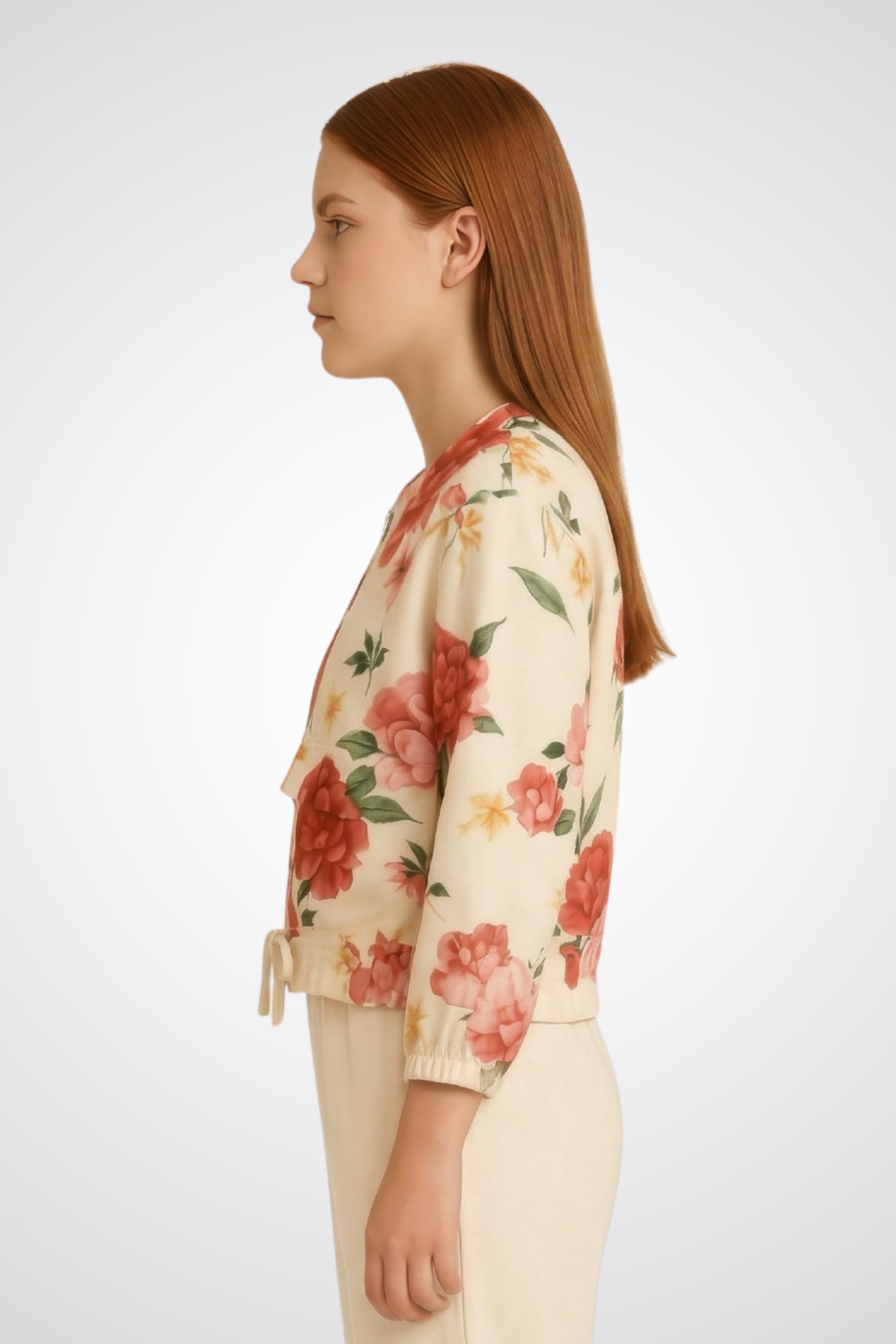 Floral Linen Zip-Front Top