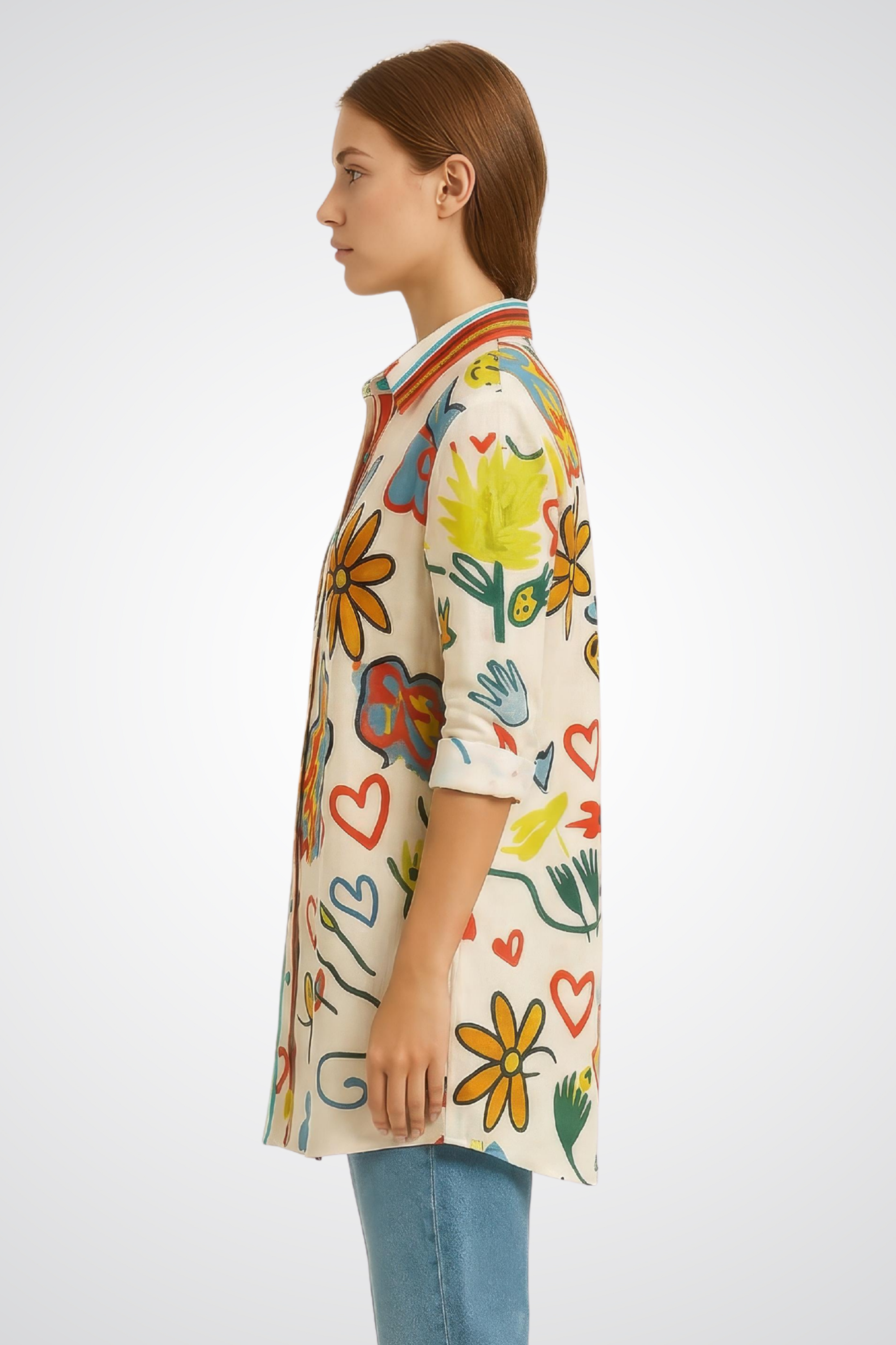 Button-Front Multicolor Blouse