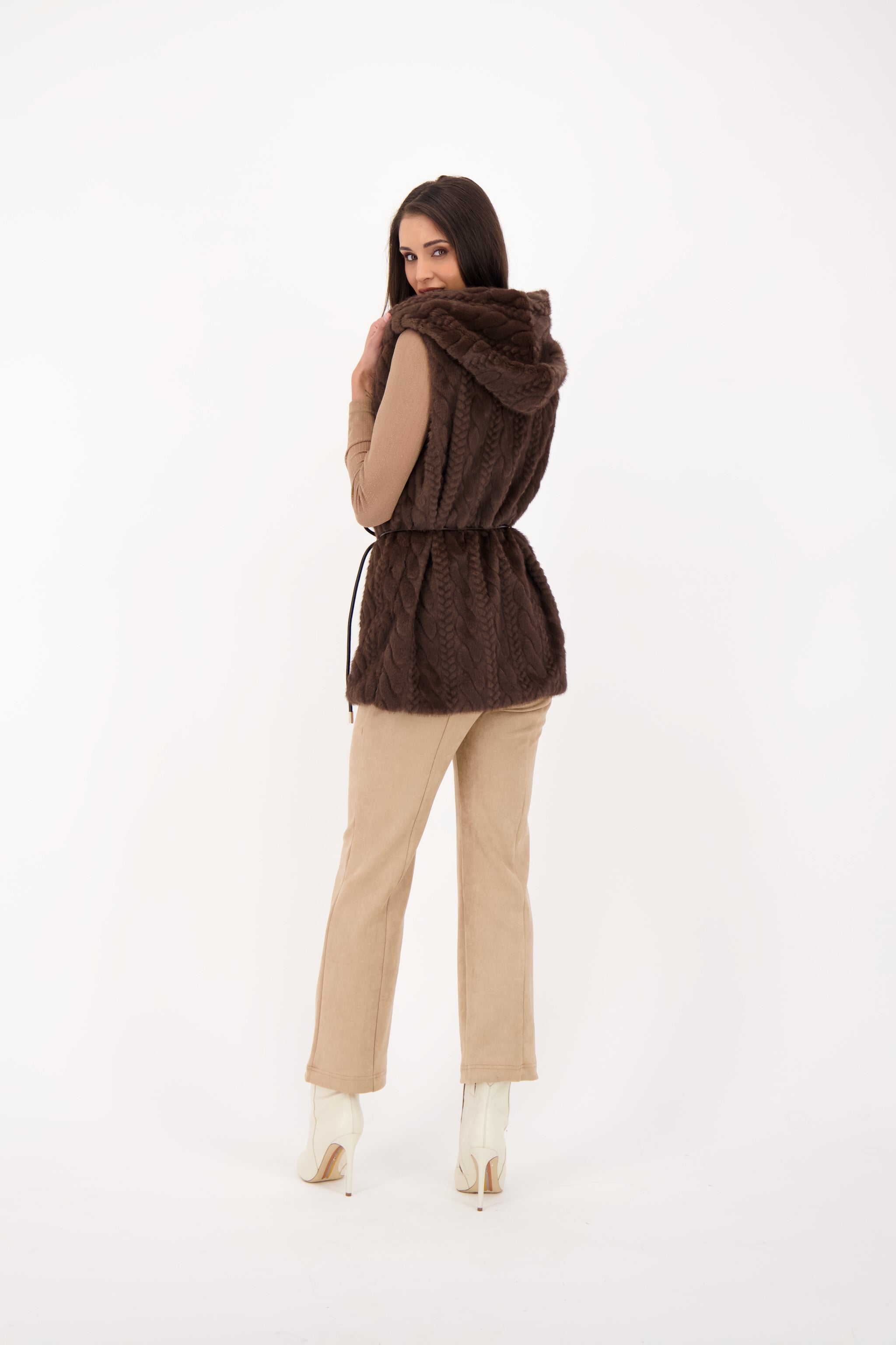 Spanner Hooded Vest With Leather Tie - Style 526815T