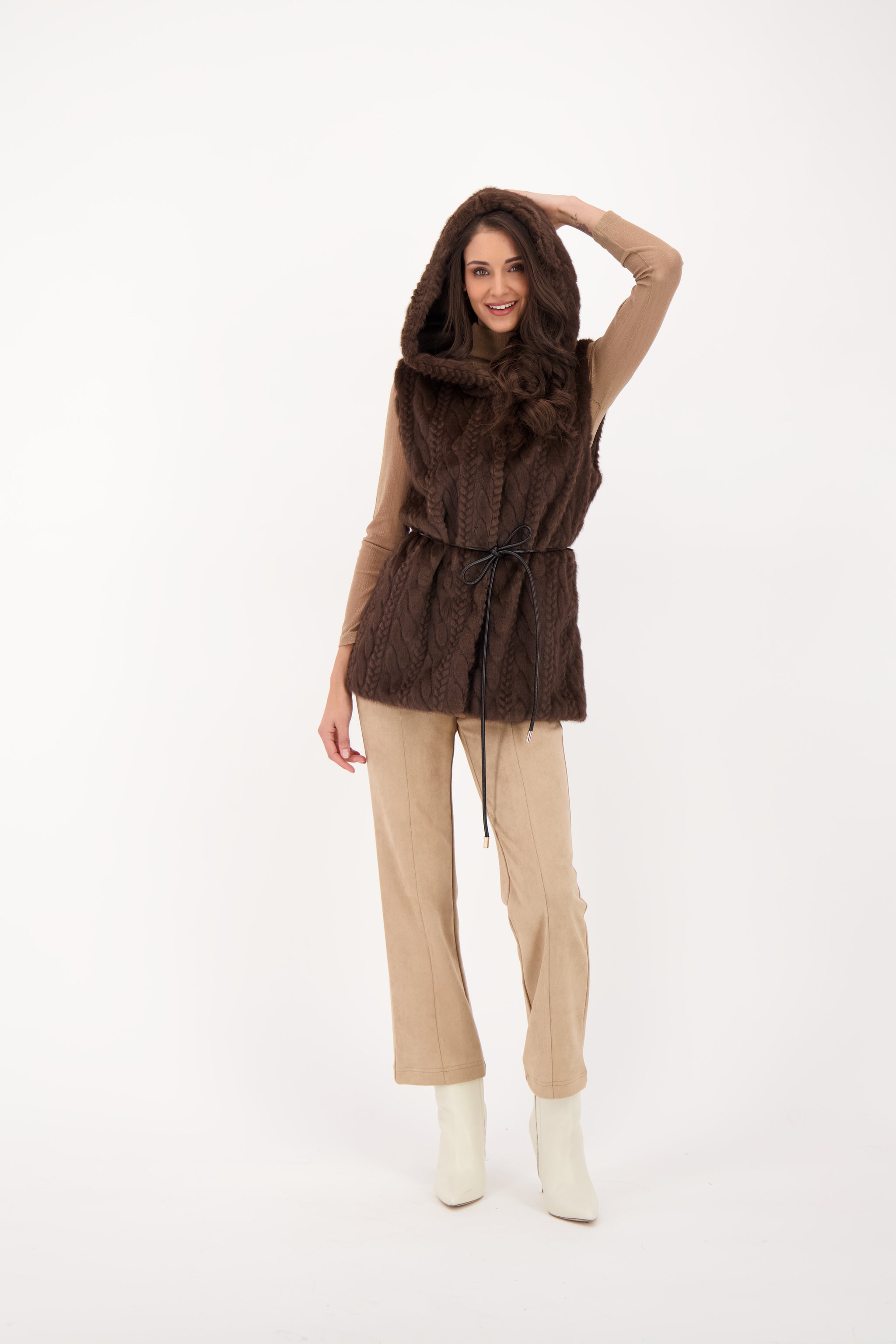 Spanner Hooded Vest With Leather Tie - Style 526815T
