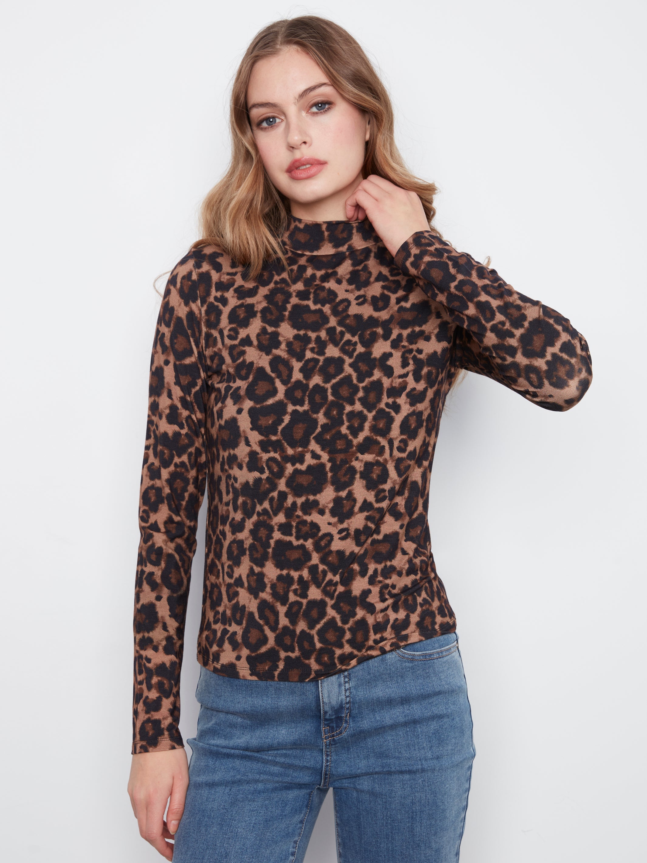Pre-Pack Printed Jersey Long Sleeve Mock Neck Top