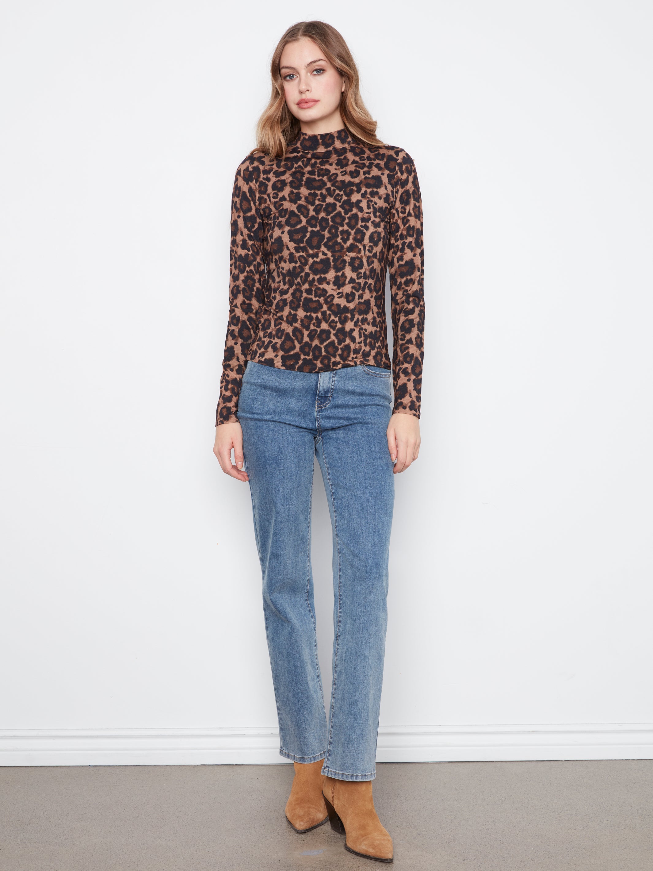 Charlie B Printed Jersey Long Sleeve Mock Neck Top - Style C1404RPK-464C