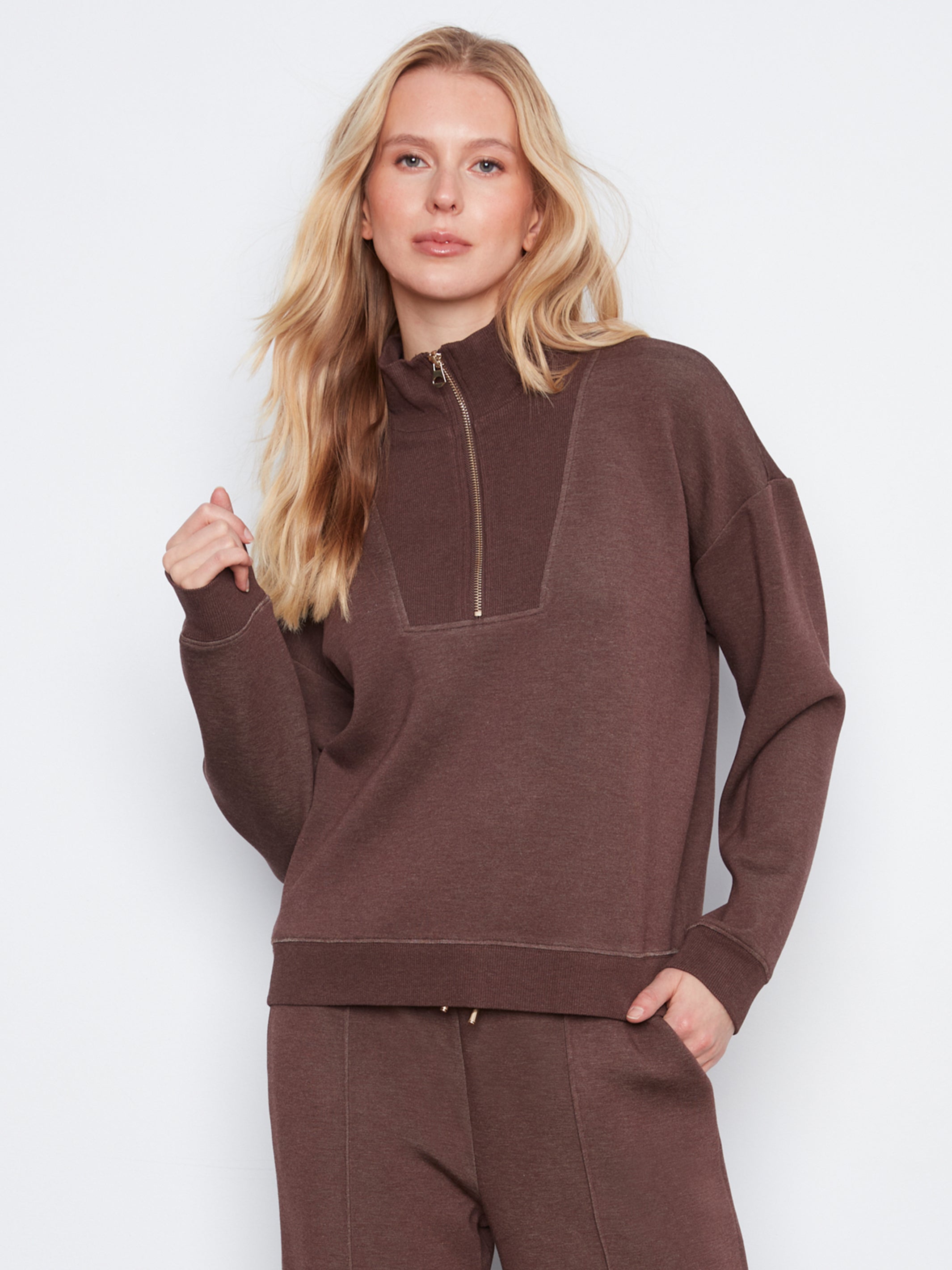 Charlie B Half-Zip High Collar Sweatshirt - Style C1454-825C