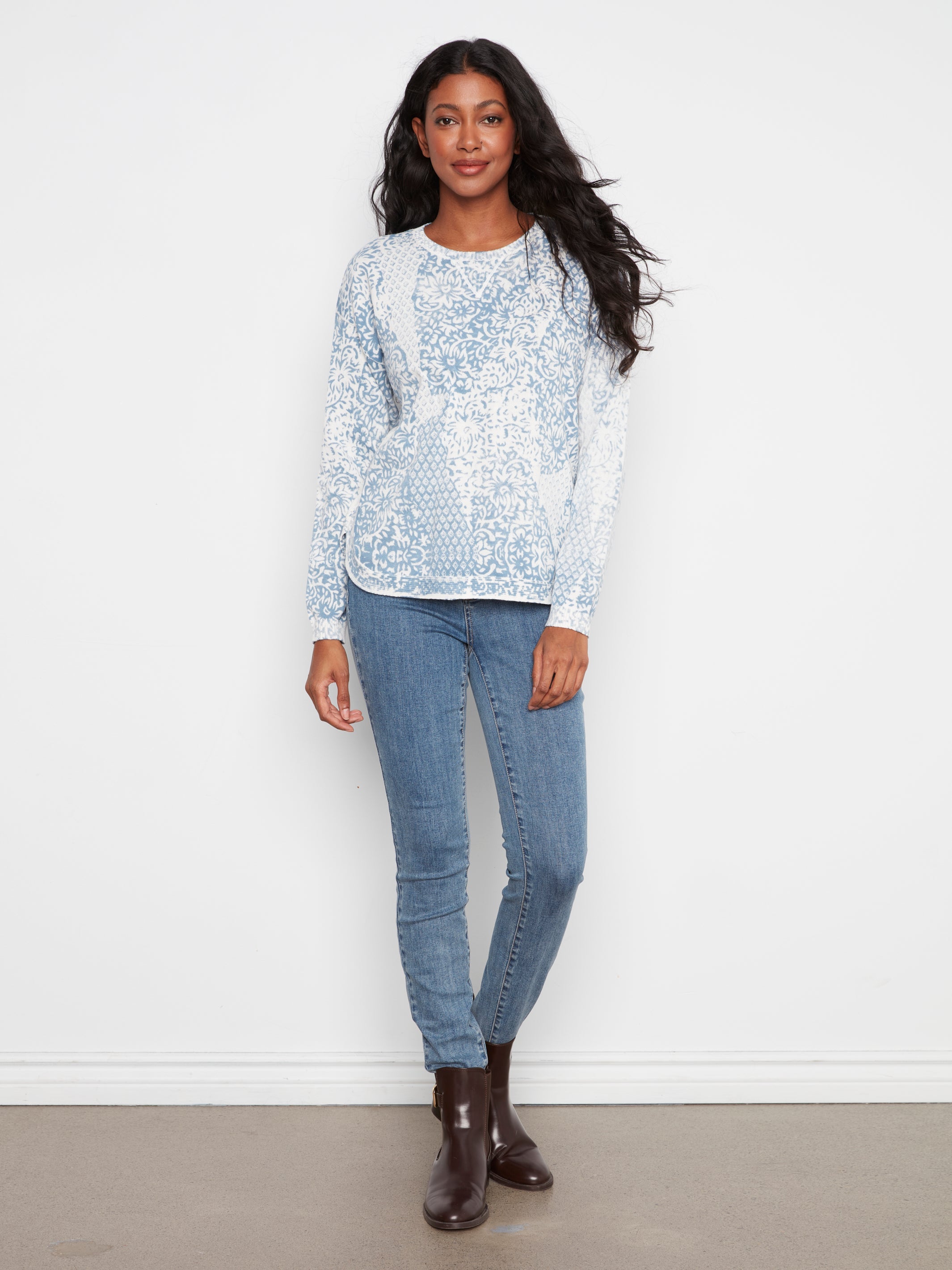 Charlie B. Rounded Hem Printed Top - Style C2010P-261B