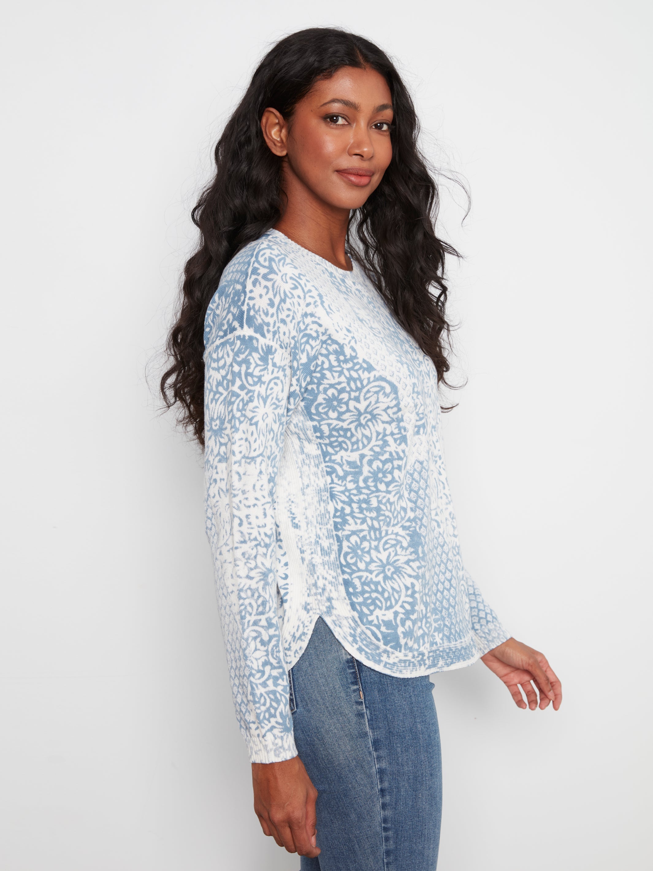 Charlie B. Rounded Hem Printed Top - Style C2010P-261B