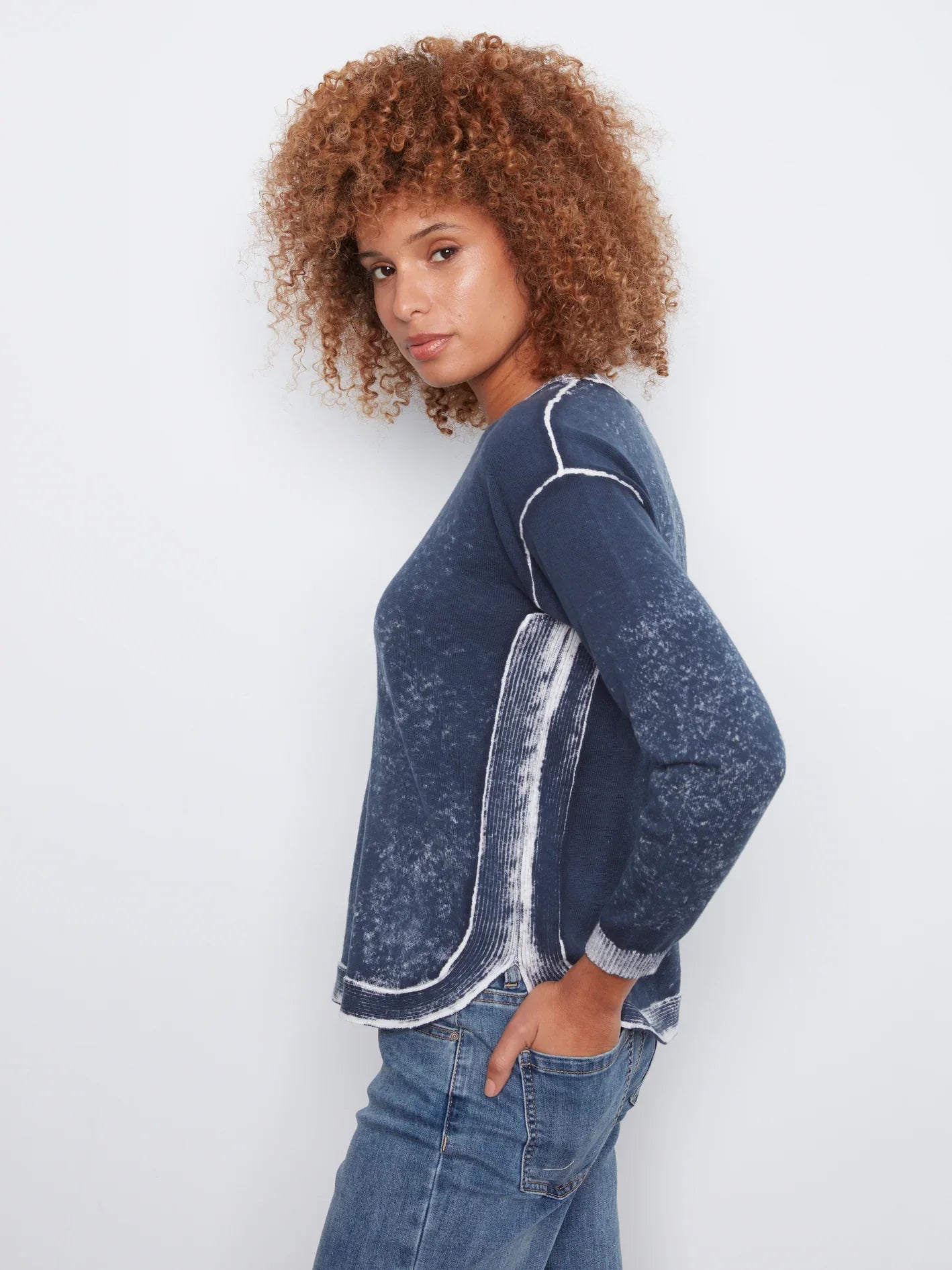 Charlie B Long Sleeve Printed on Reverse Sweater - Style C2010P-261B
