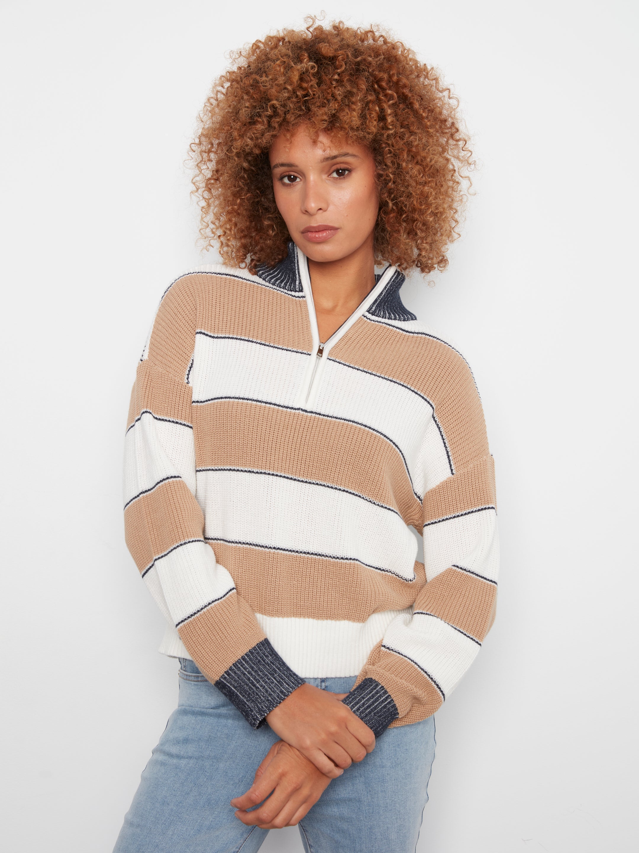 Charlie B Zip Mock Neck Top - Style C2040-424B