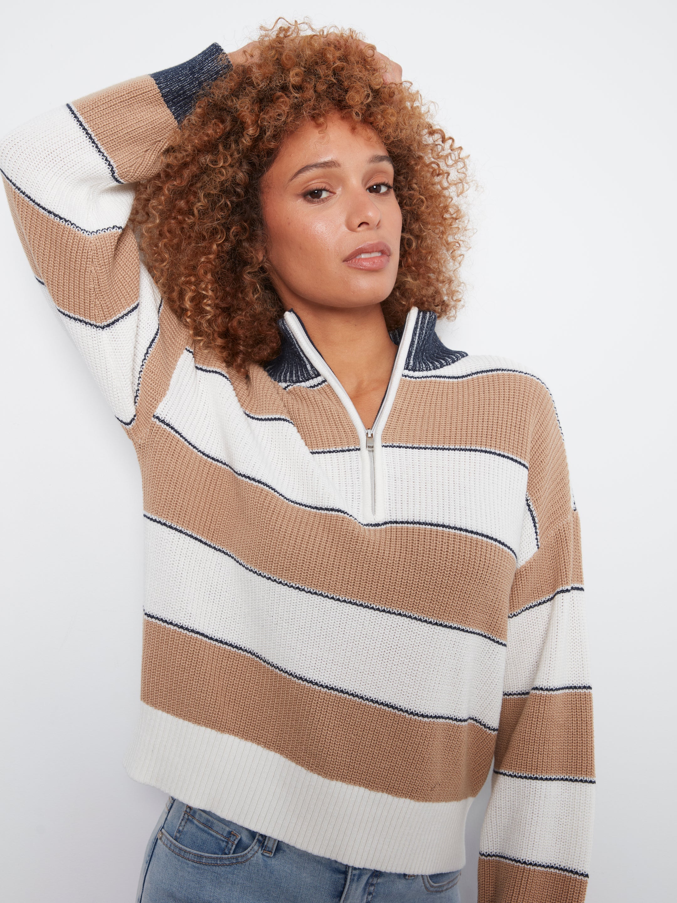 Charlie B Zip Mock Neck Top - Style C2040-424B