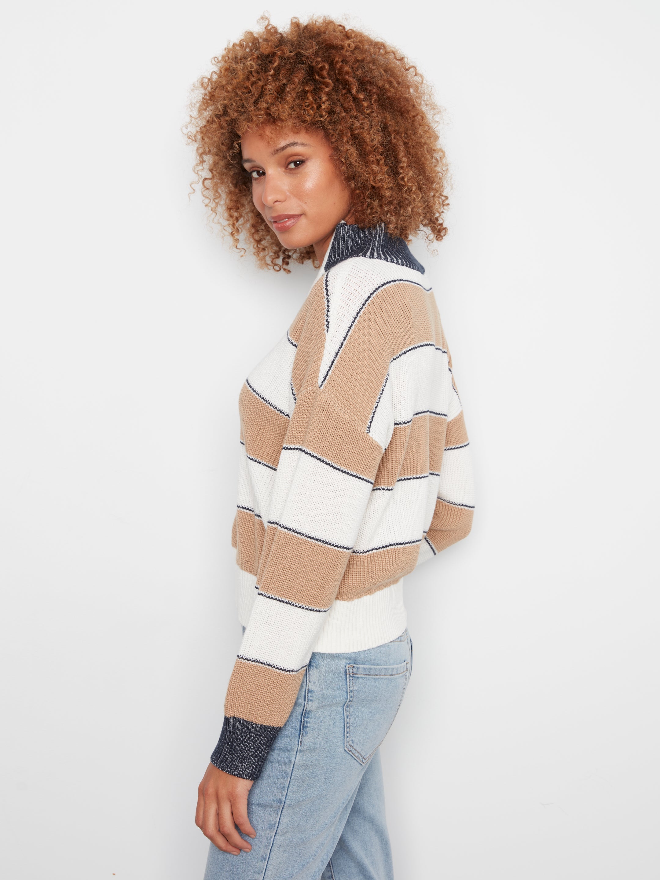 Charlie B Zip Mock Neck Top - Style C2040-424B