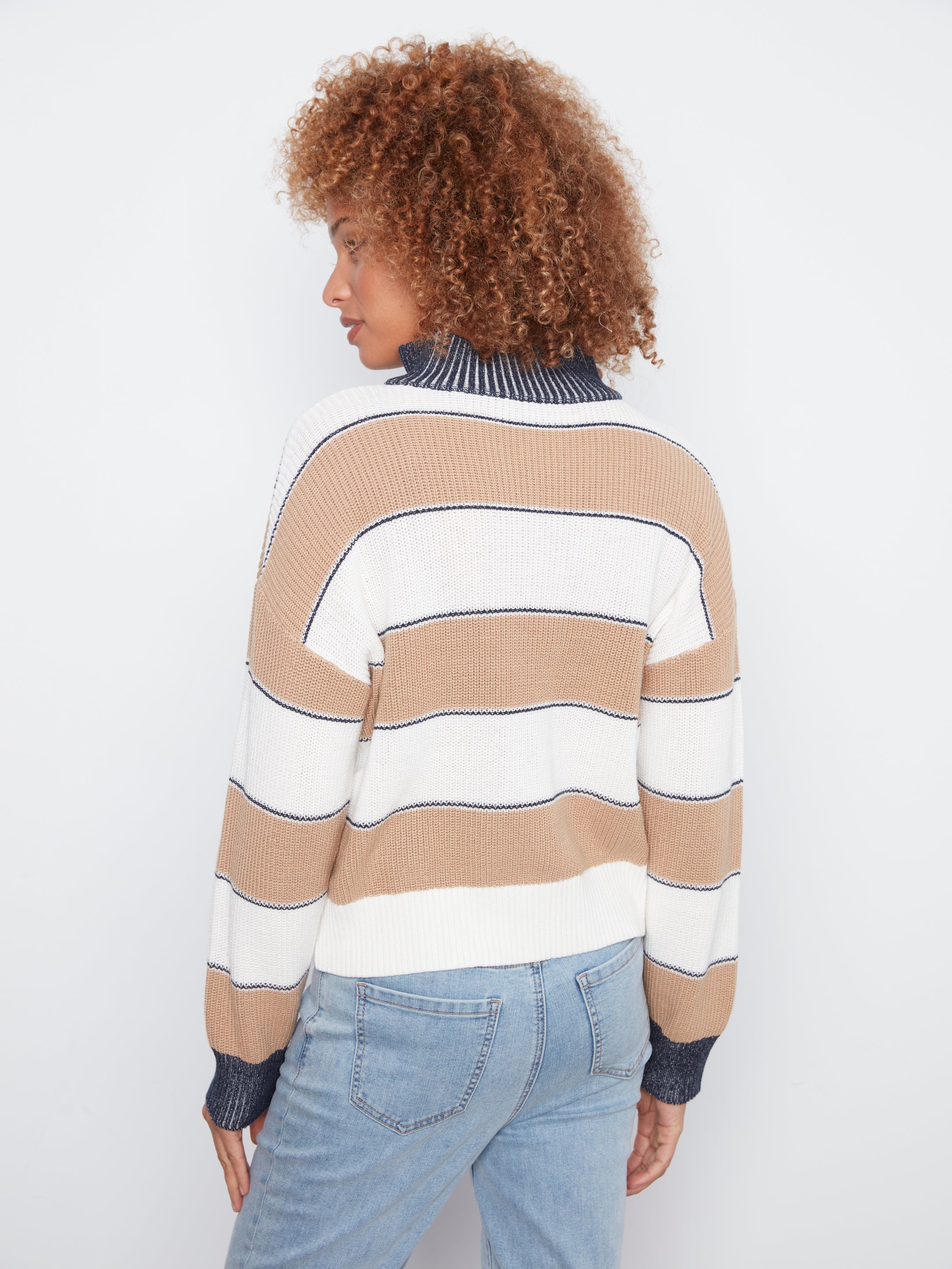 Charlie B Zip Mock Neck Top - Style C2040-424B