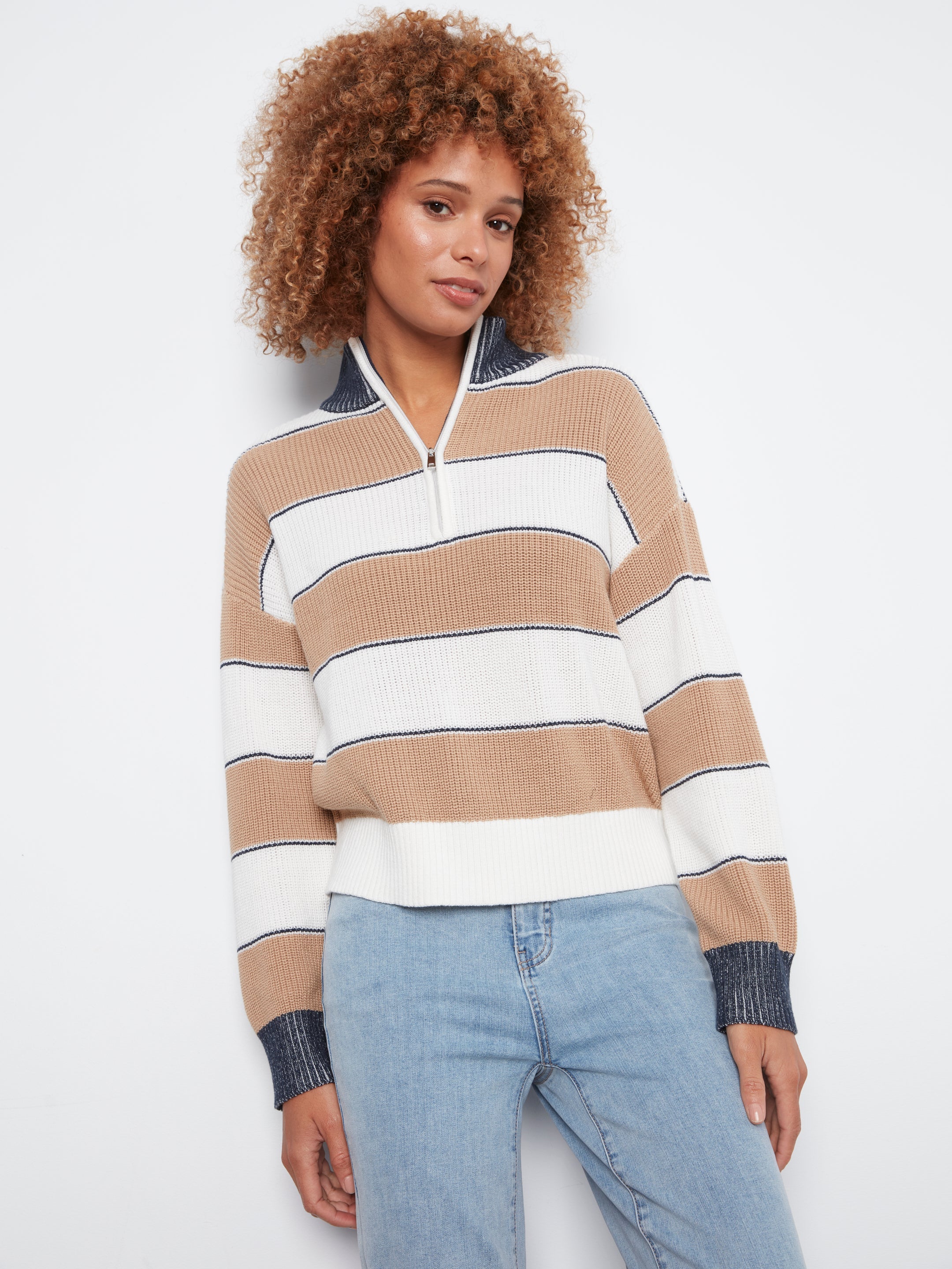 Charlie B Zip Mock Neck Top - Style C2040-424B