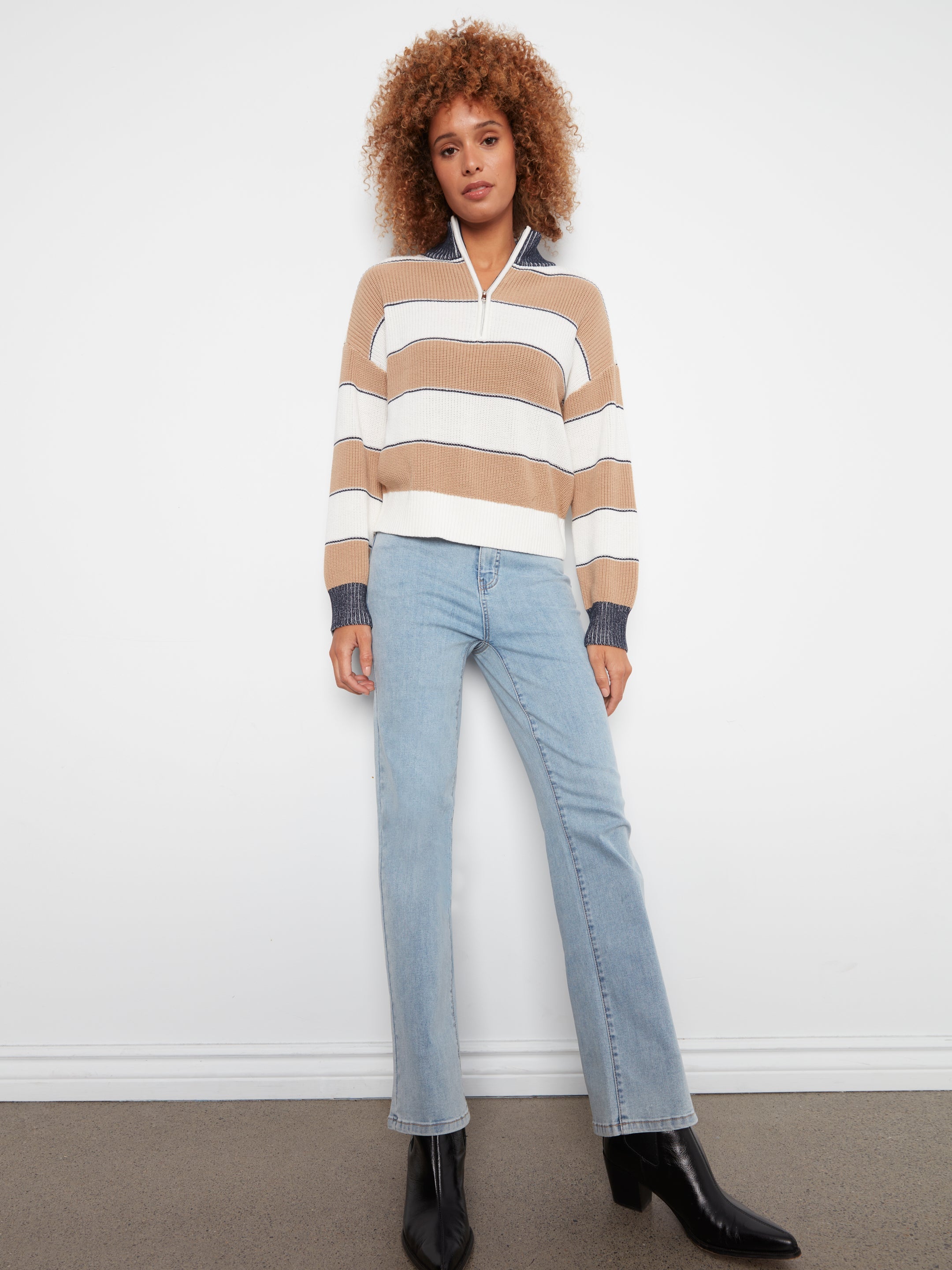 Charlie B Zip Mock Neck Top - Style C2040-424B