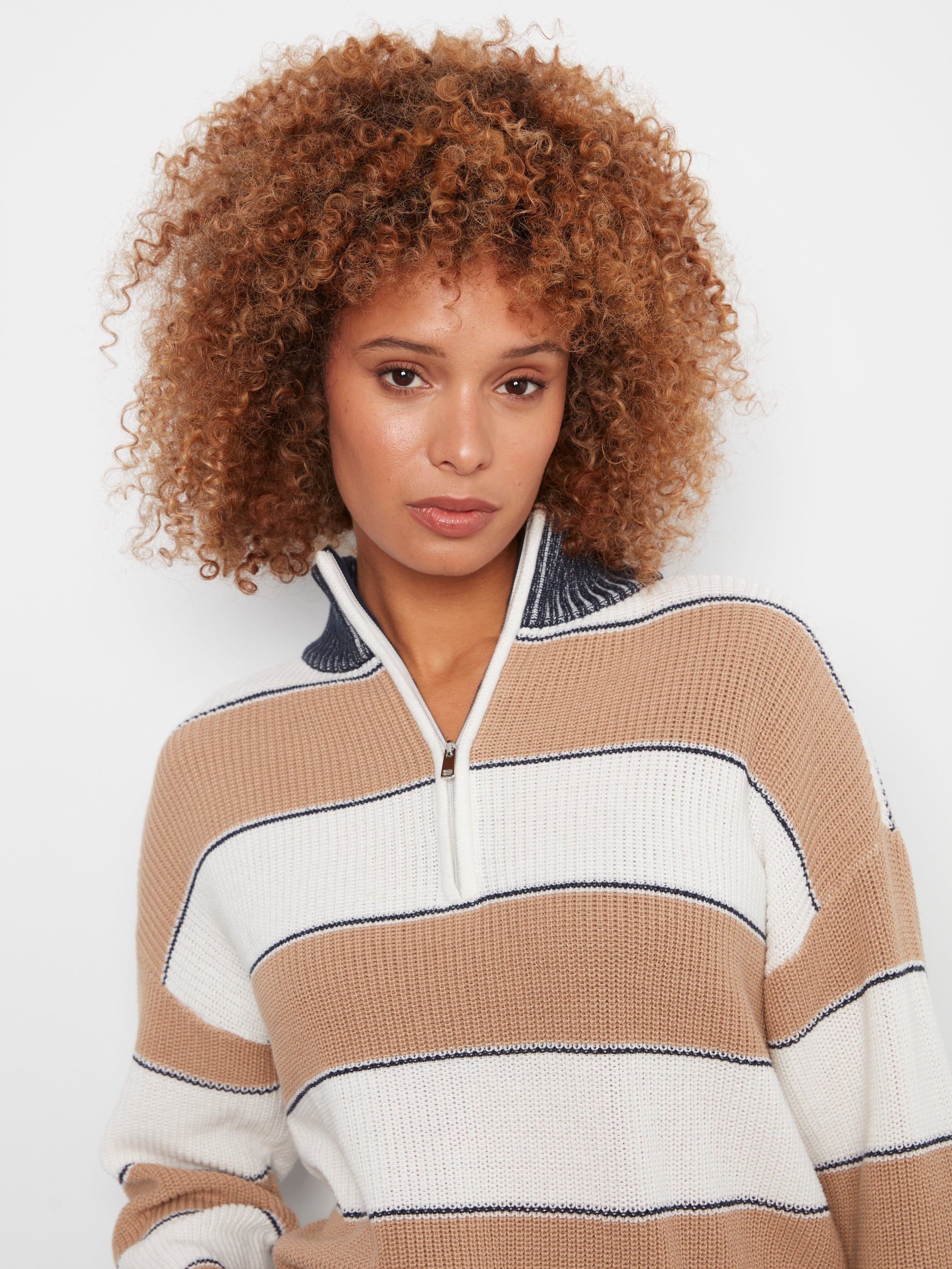 Charlie B Zip Mock Neck Top - Style C2040-424B