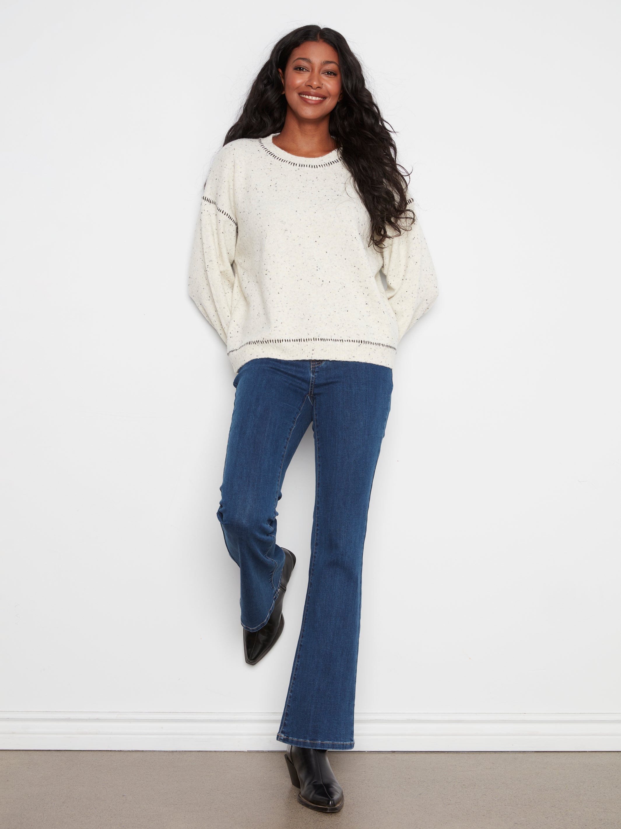 Charlie B Contrast Whipstitch Sweater - Style C2041-663C
