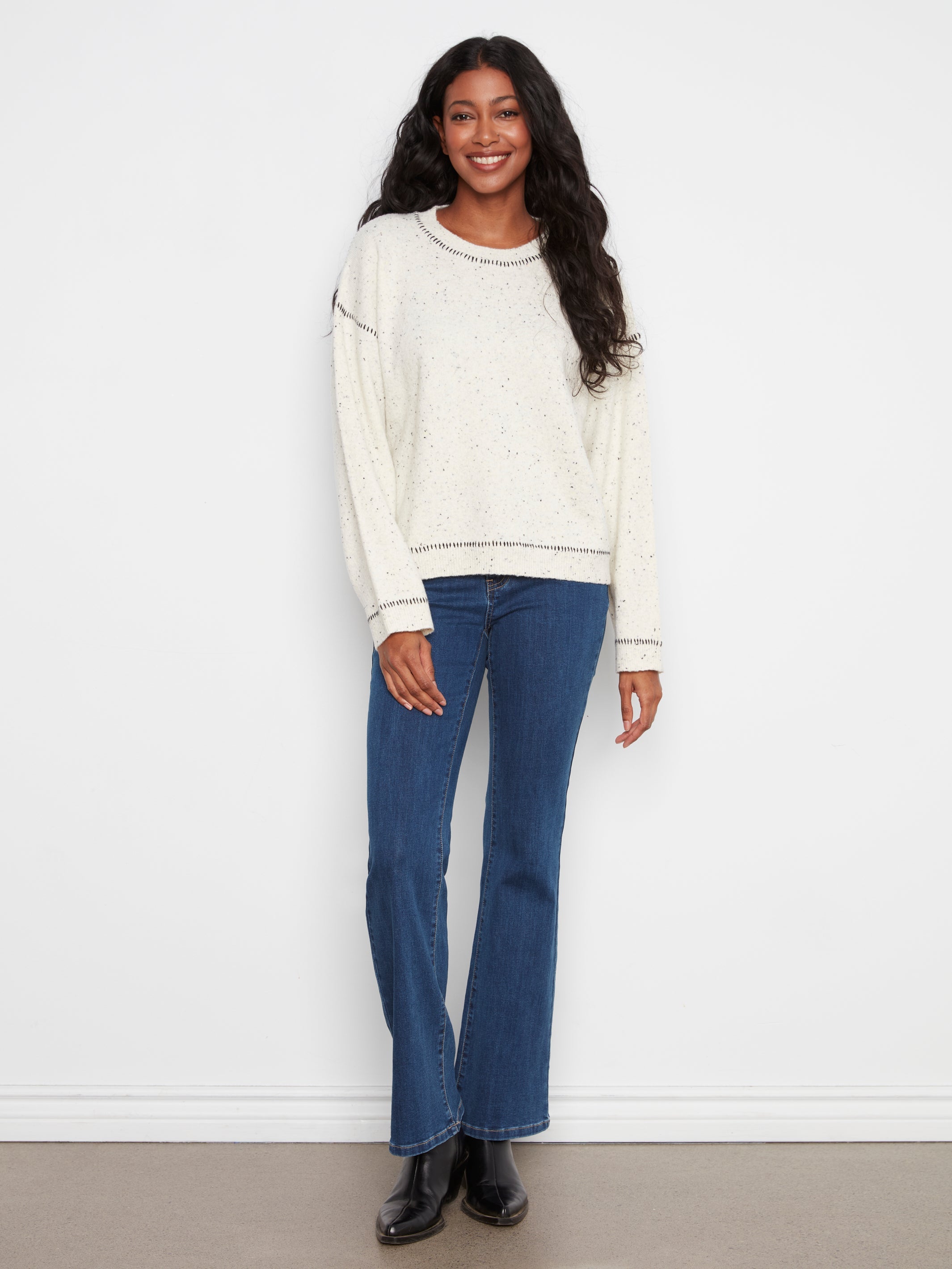 Charlie B Contrast Whipstitch Sweater - Style C2041-663C