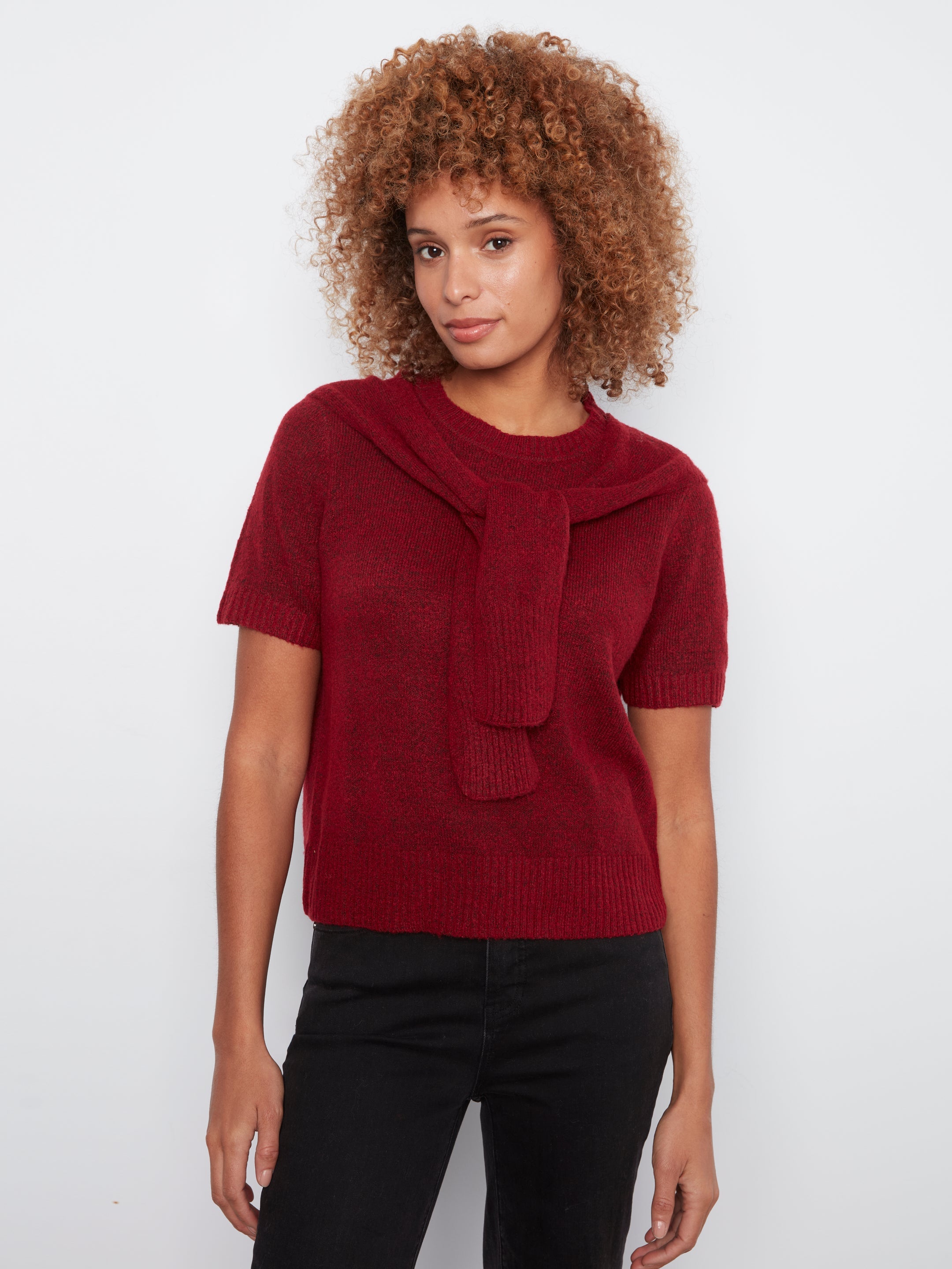 Charlie B Crew Neck Sweater With Front Tie - Style C2069-690C