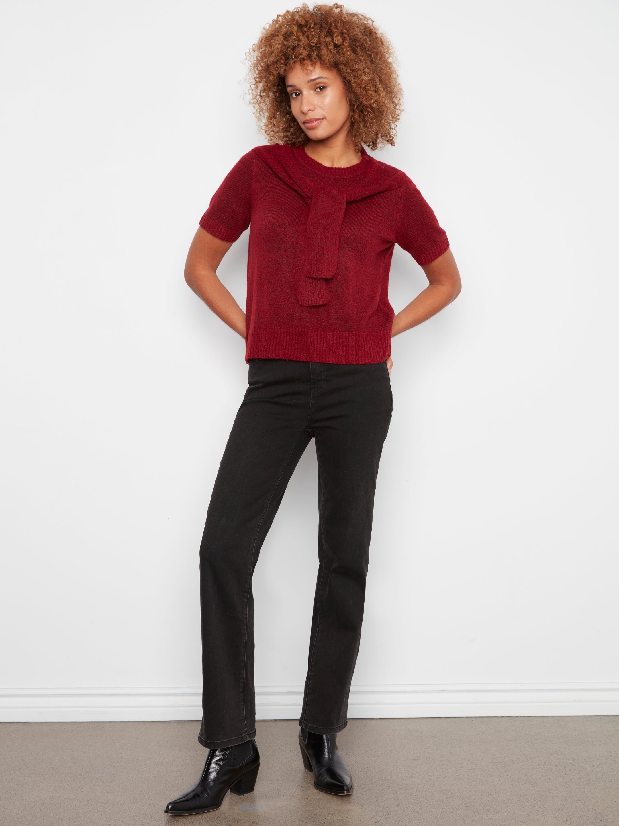 Charlie B Crew Neck Sweater With Front Tie - Style C2069-690C