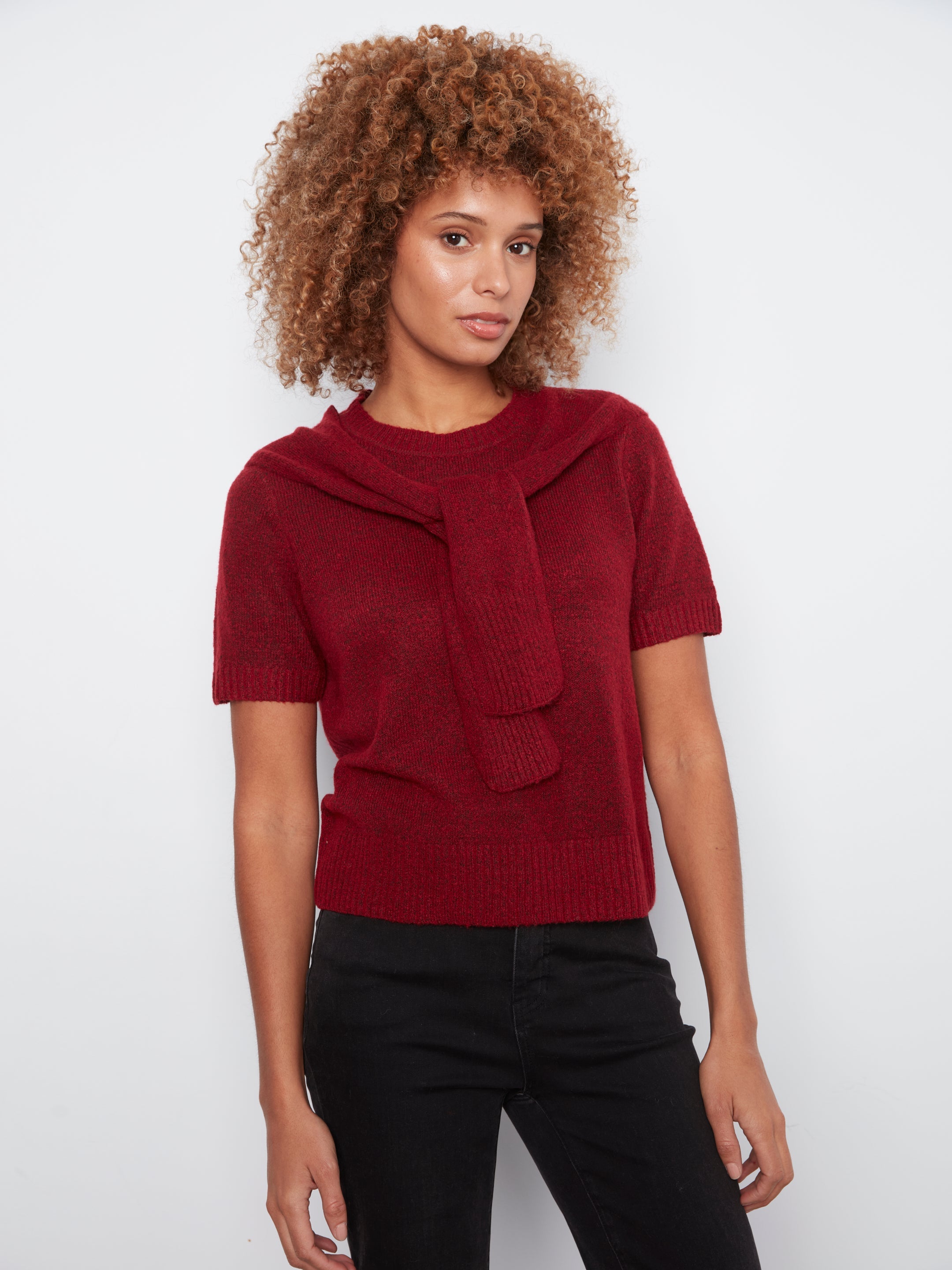 Charlie B Crew Neck Sweater With Front Tie - Style C2069-690C