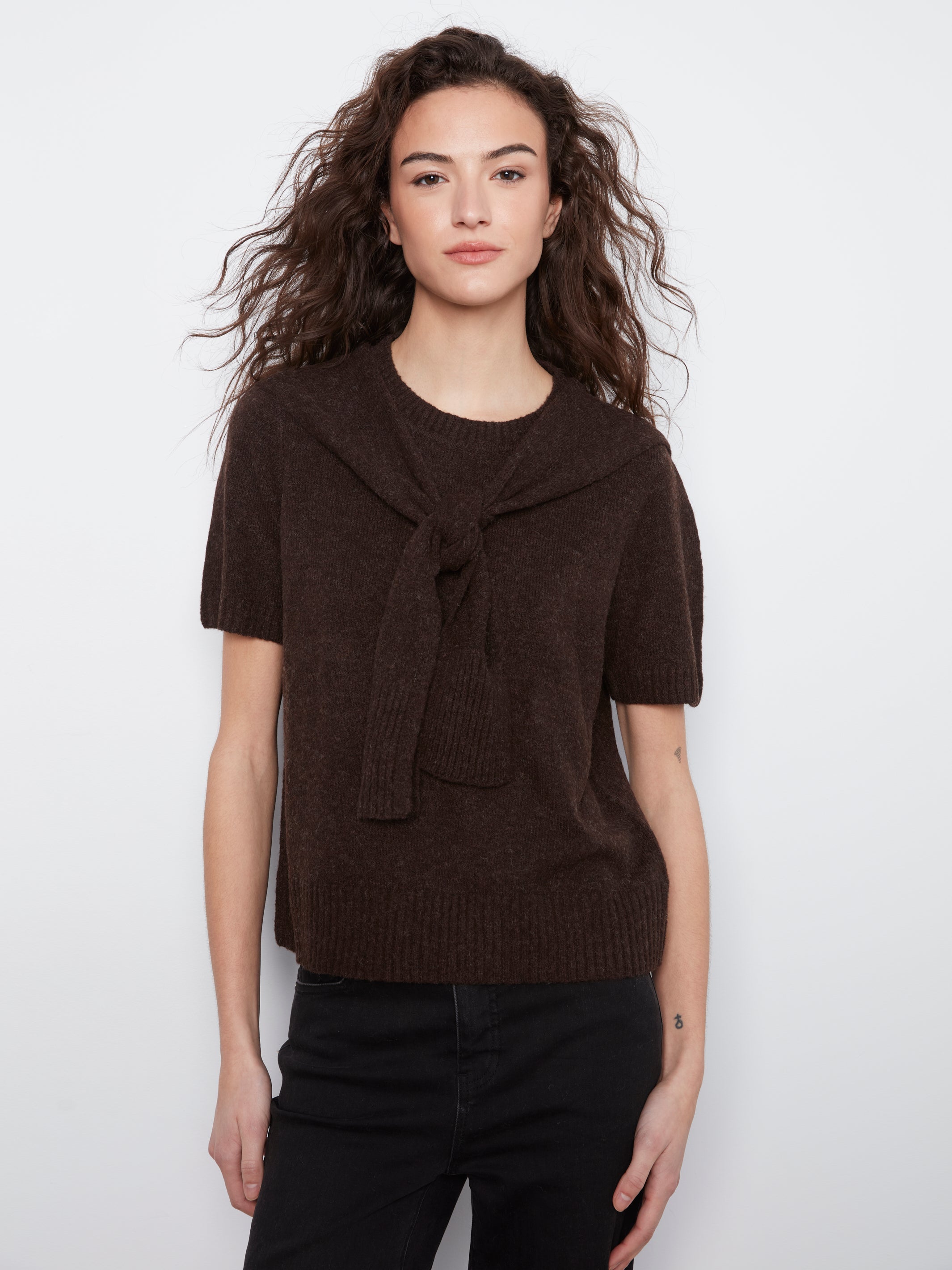 Charlie B Crew Neck Sweater With Front Tie - Style C2069-690C