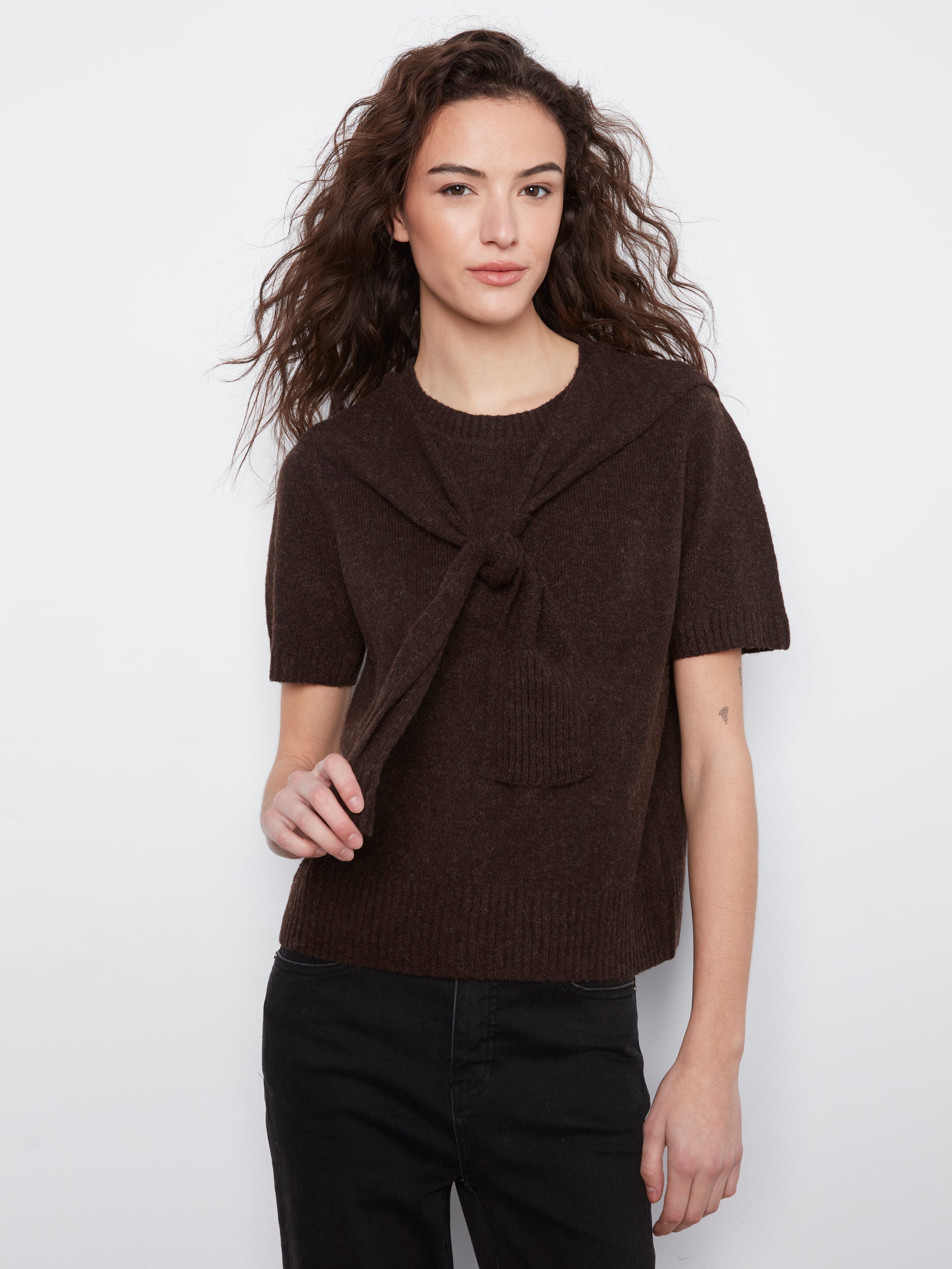 Charlie B Crew Neck Sweater With Front Tie - Style C2069-690C