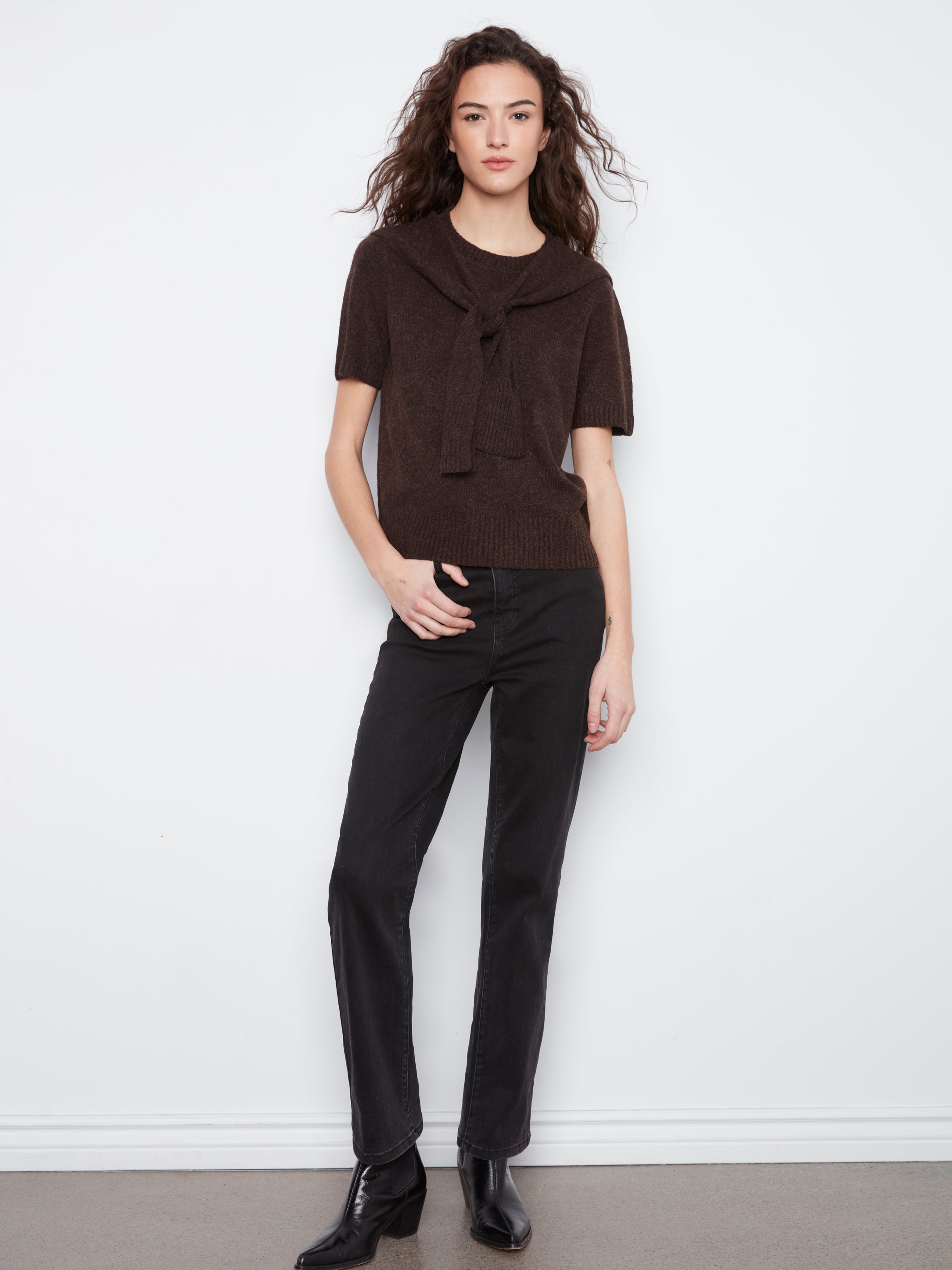 Charlie B Crew Neck Sweater With Front Tie - Style C2069-690C
