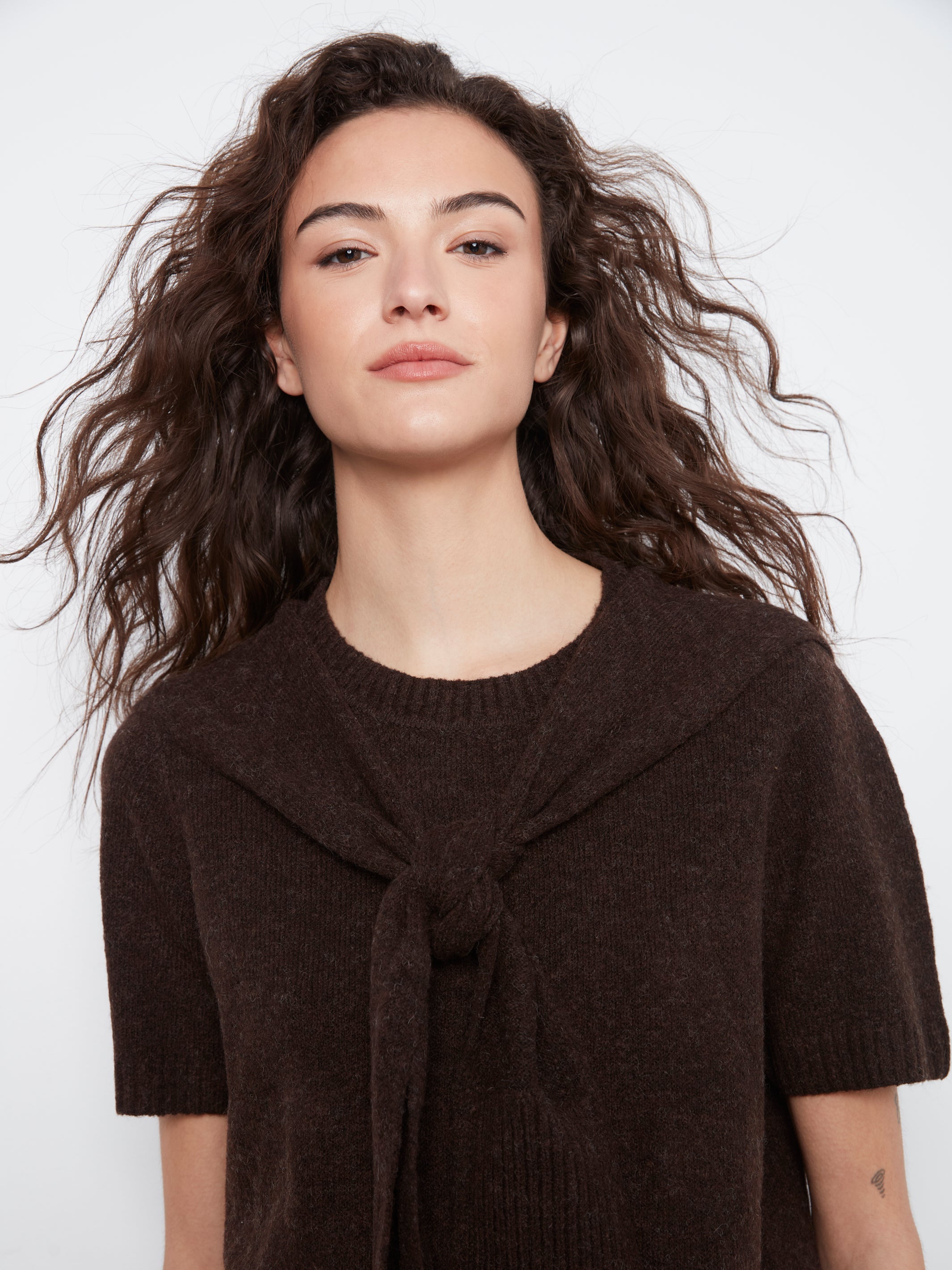 Charlie B Crew Neck Sweater With Front Tie - Style C2069-690C