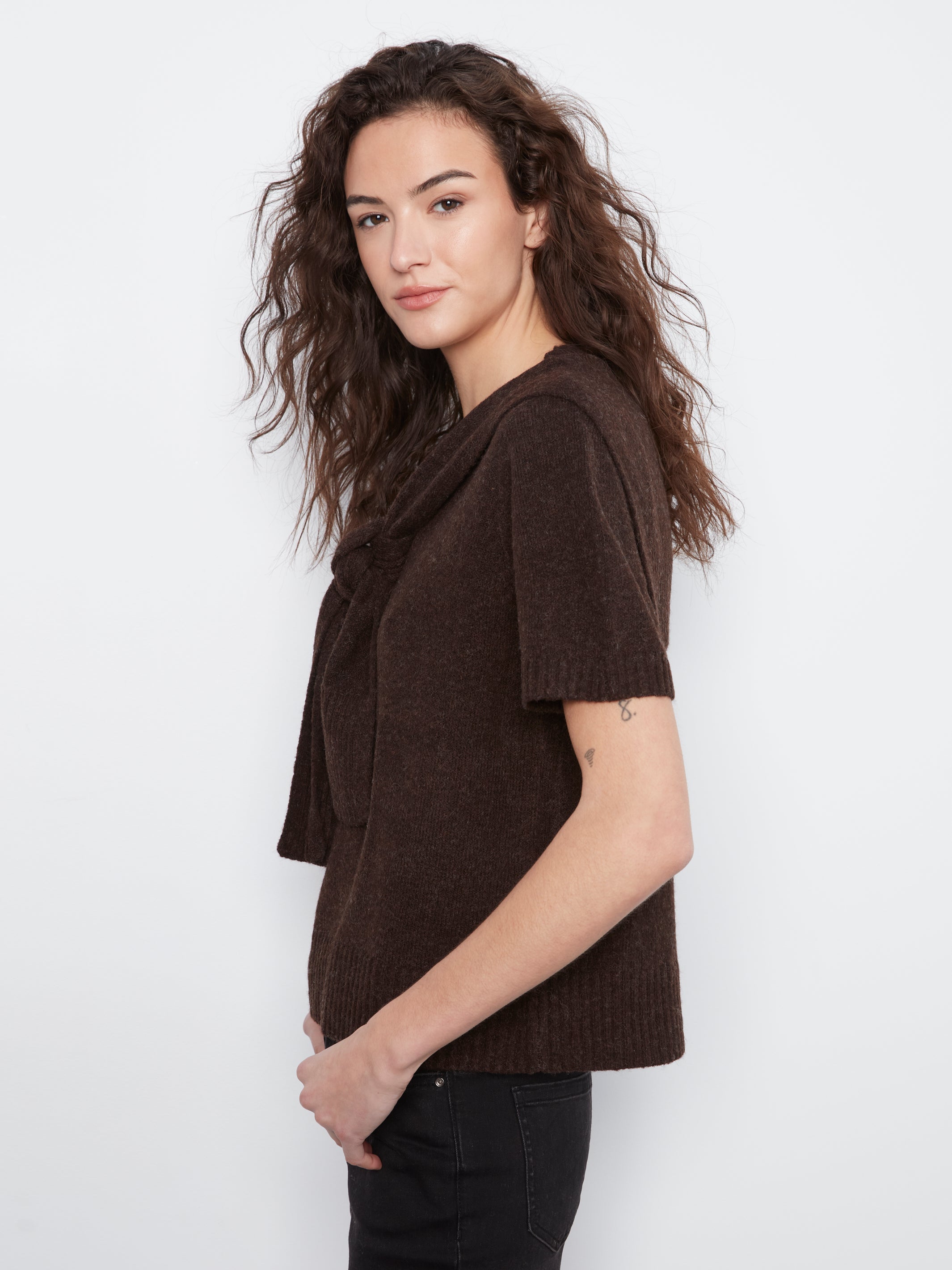 Charlie B Crew Neck Sweater With Front Tie - Style C2069-690C