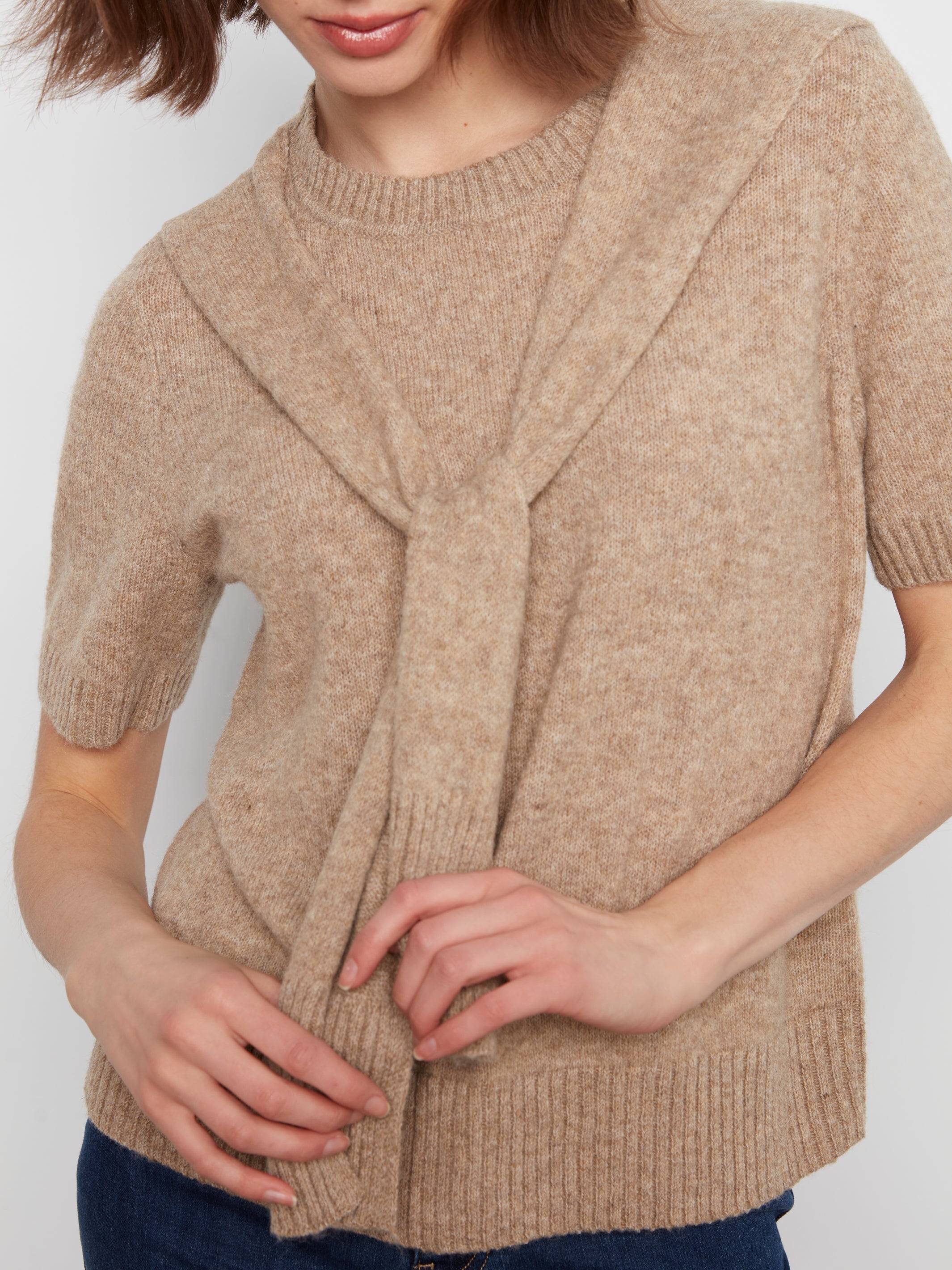 Charlie B Crew Neck Sweater With Front Tie - Style C2069-690C